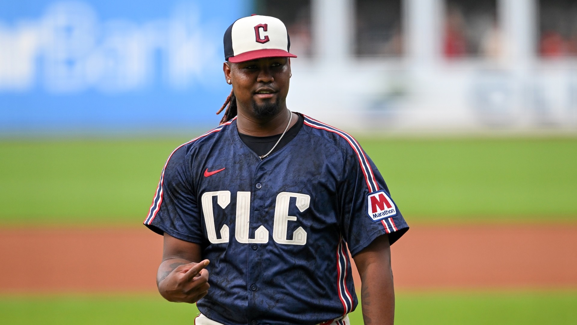 Cleveland Guardians pitcher Luis Ortiz walks off the field.