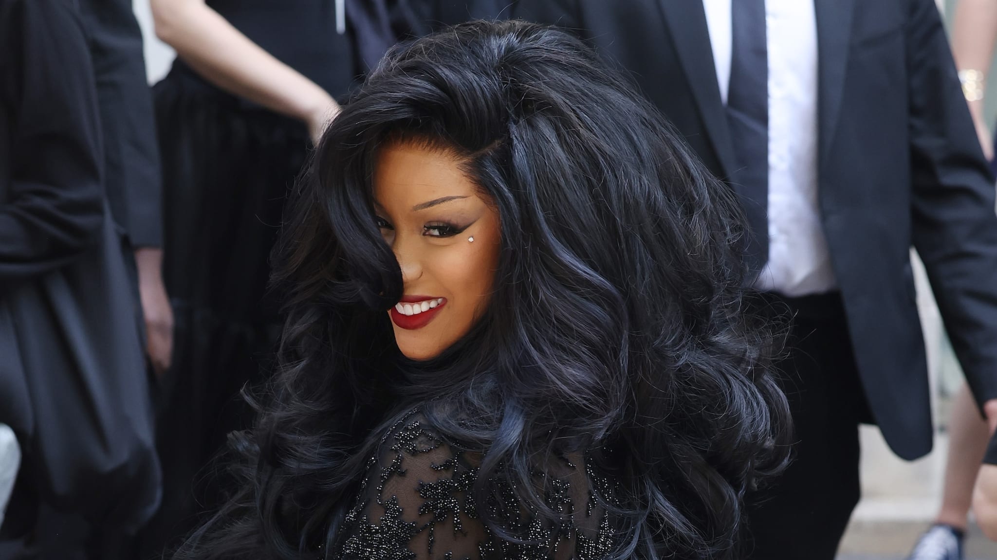 Cardi B arrives at the Balenciaga Haute Couture Fall/Winter 2025/2026 show.