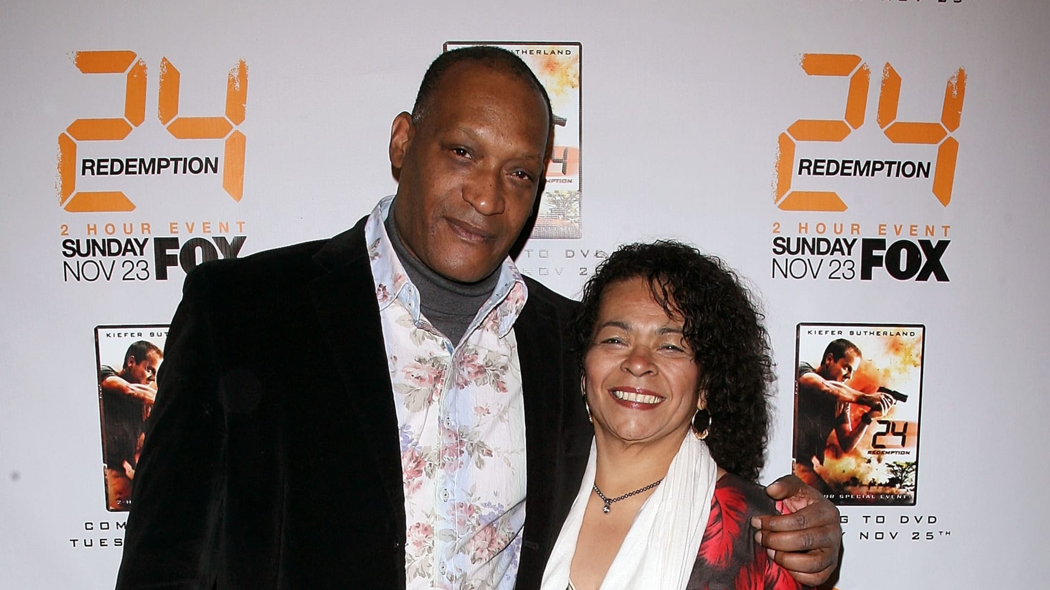 Tony Todd with Fatima attends the world premiere of "24: Redemption."