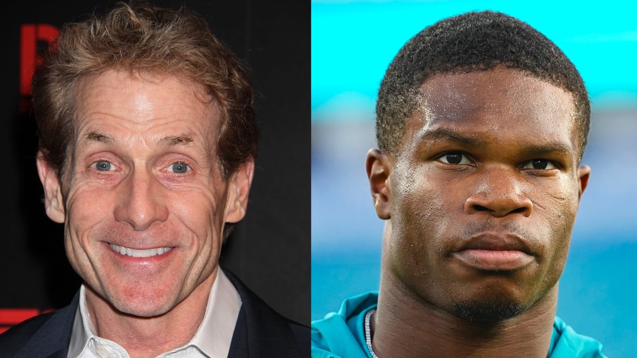 Split image of Skip Bayless and Travis Hunter.