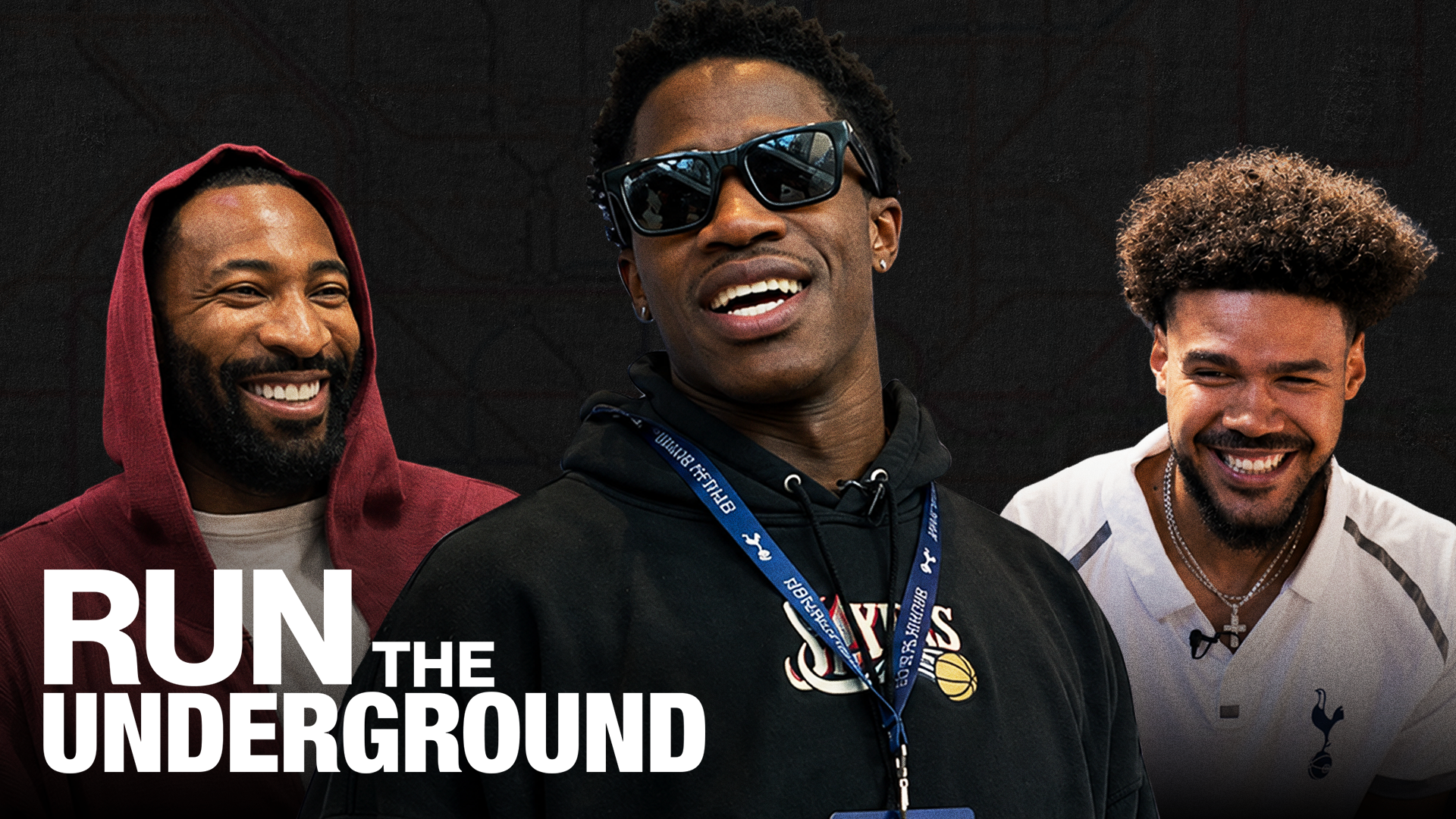 Three men smiling, wearing casual attire. Text reads "Run the Underground." Dark background.