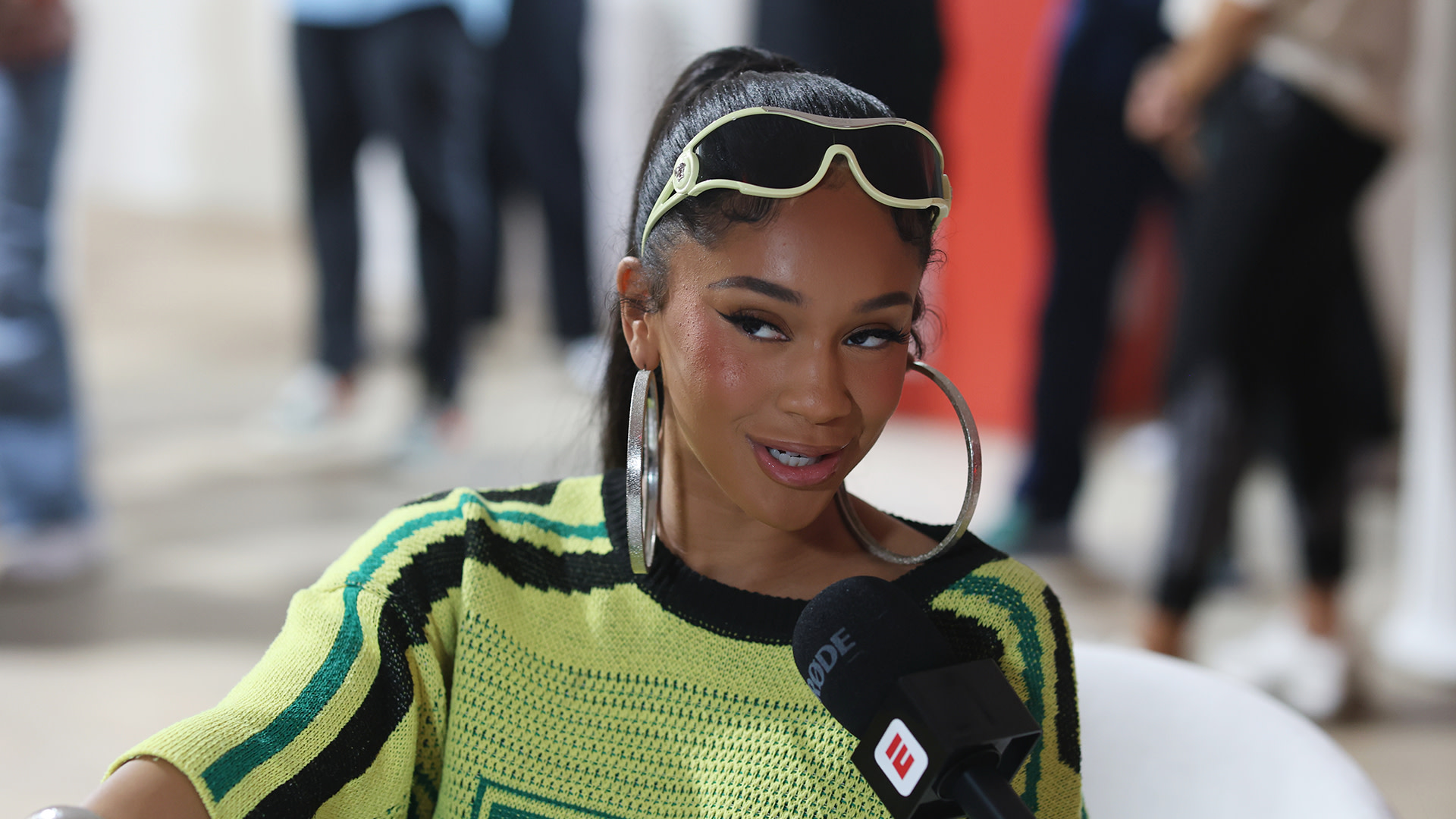 Saweetie speaks during the ESPN Red Nail Bar Pop-Up in celebration of ESPN’s first-ever Monday Night Football female music curator, Saweetie on September 06, 2025 in New York City. 