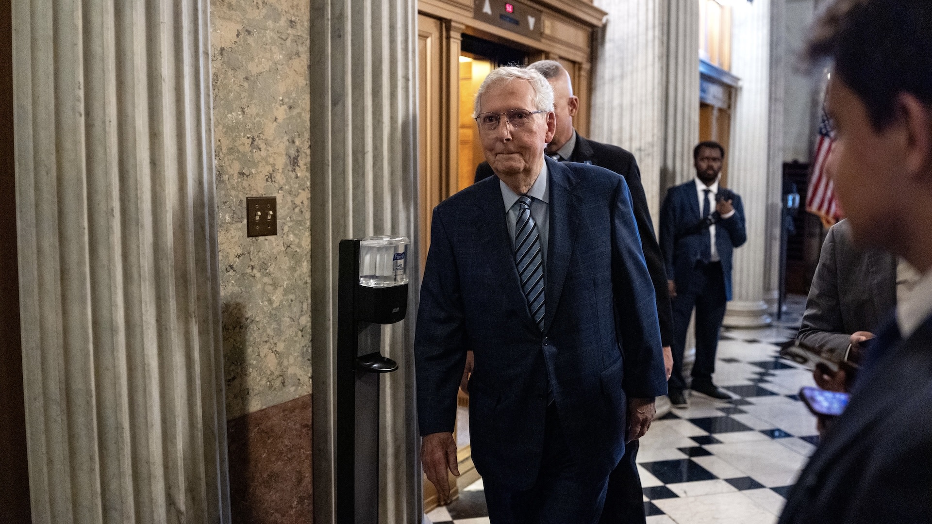 GOP Sen. Mitch McConnell Trips and Falls While Getting Pressed About ICE