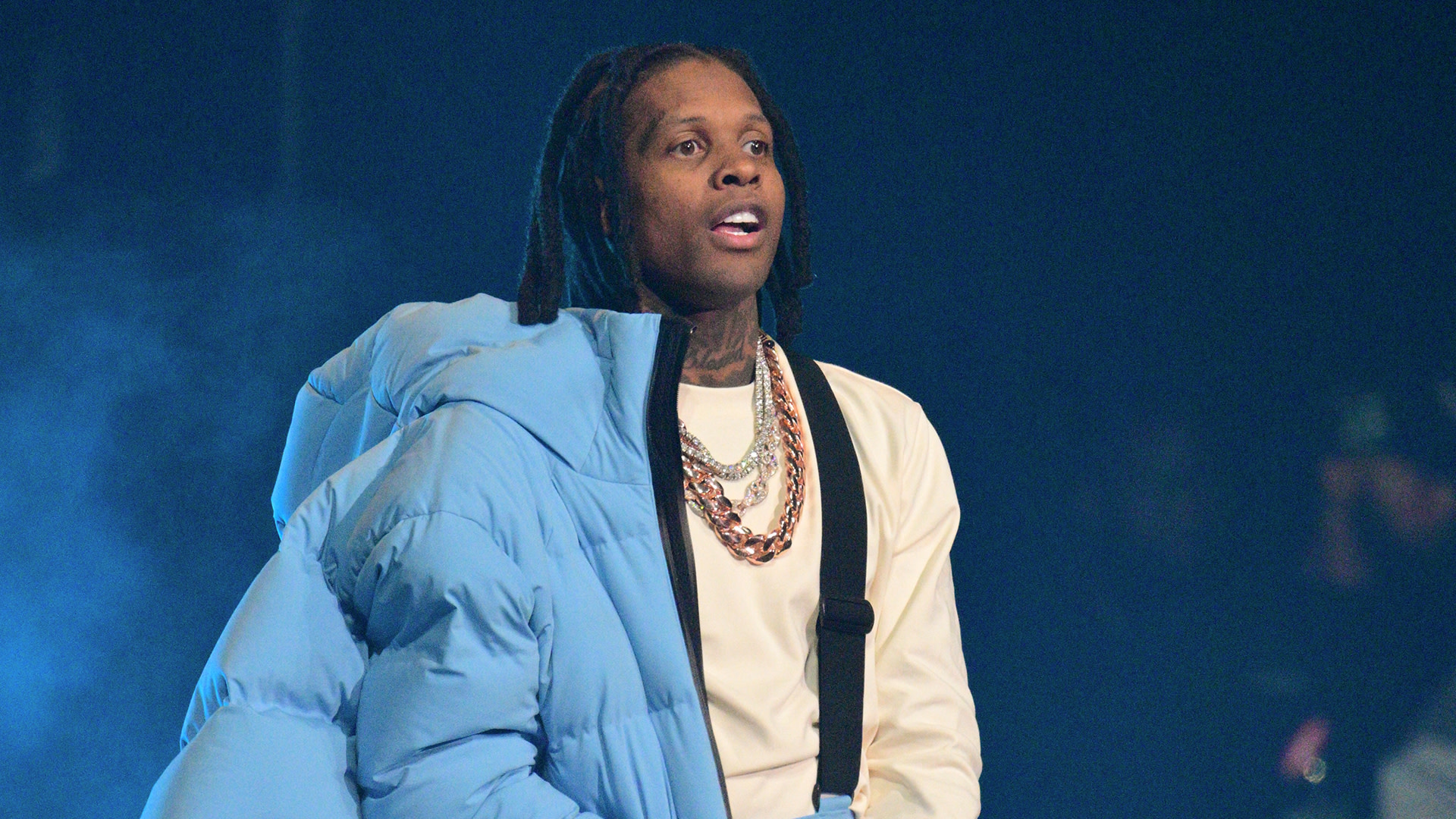 Rapper Lil Durk performs onstage during Lil Baby & Friends Birthday Celebration at State Farm Arena on December 27, 2023 in Atlanta, Georgia.