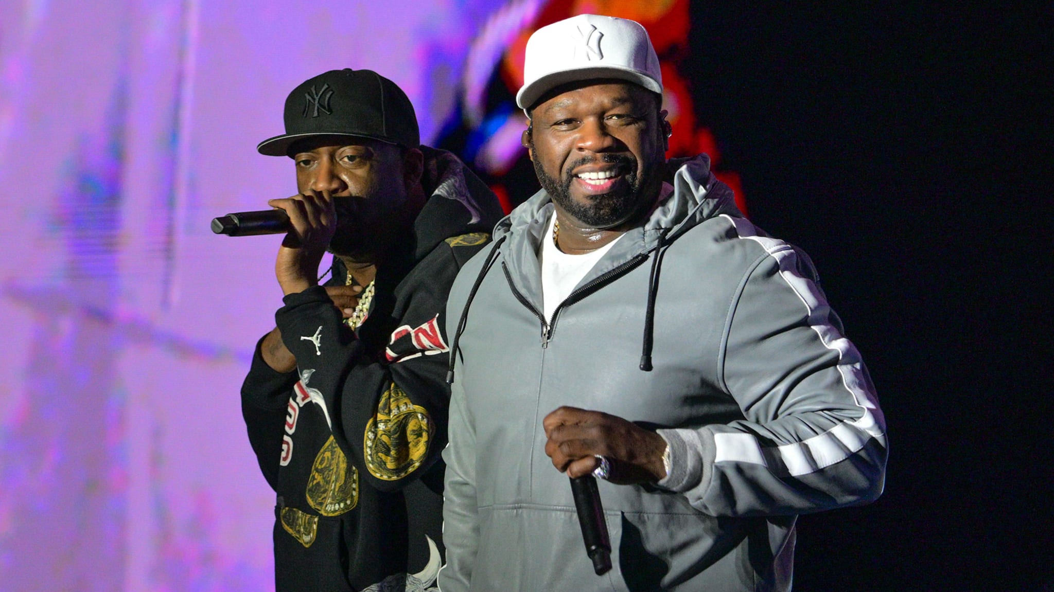 Tony Yayo and 50 Cent perform during the 2024 Dreamville Music Festival at Dorothea Dix Park on April 6, 2024, in Raleigh, North Carolina.