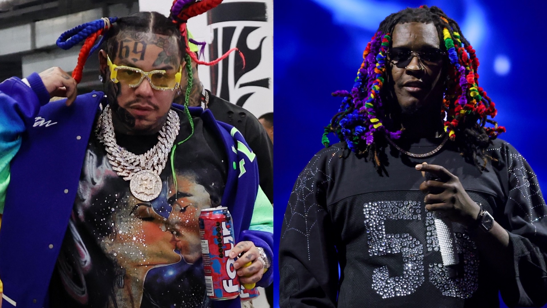 6ix9ine Accuses Young Thug of Copying His Rainbow Hairstyle