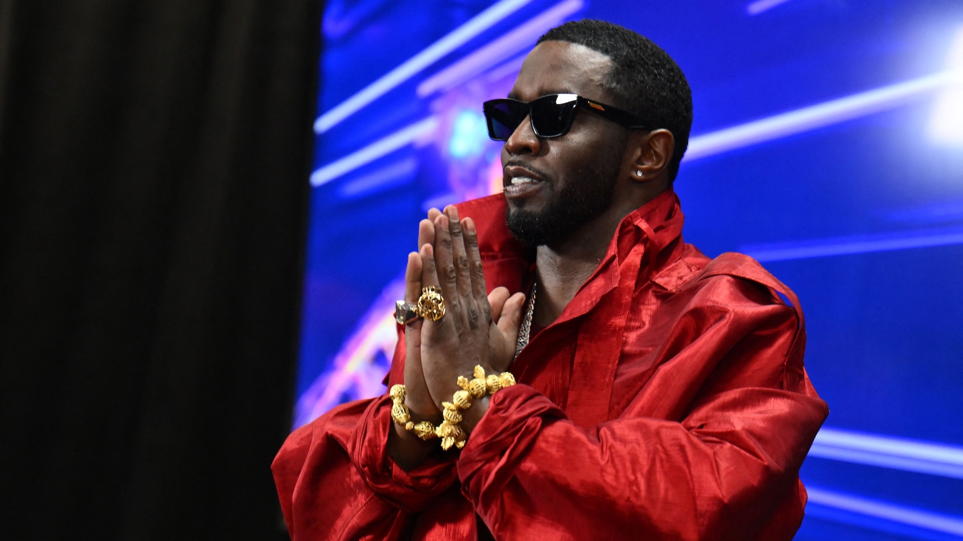 US producer-musician Sean "Diddy" Combs gestures in the press room during the MTV Video Music Awards at the Prudential Center in Newark, New Jersey, on September 12, 2023.