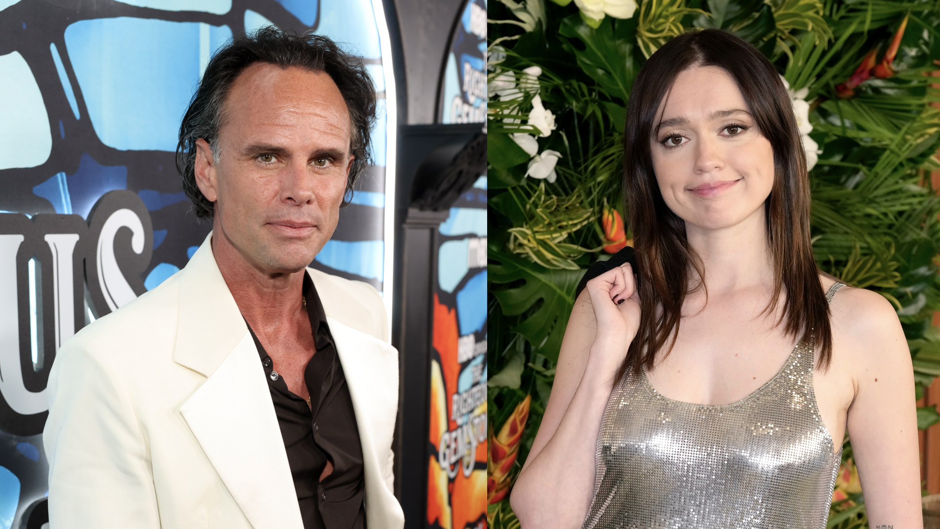 Walton Goggins at HBO's "The Righteous Gemstones" Final Season Los Angeles Premiere held at Paramount Theatre on March 5, 2025 in Los Angeles, California/Aimee Lou Wood attends HBO's "The White Lotus" Season 3 Finale Event at Four Seasons Hotel Westlake Village, California on April 06, 2025 in Westlake Village, California.