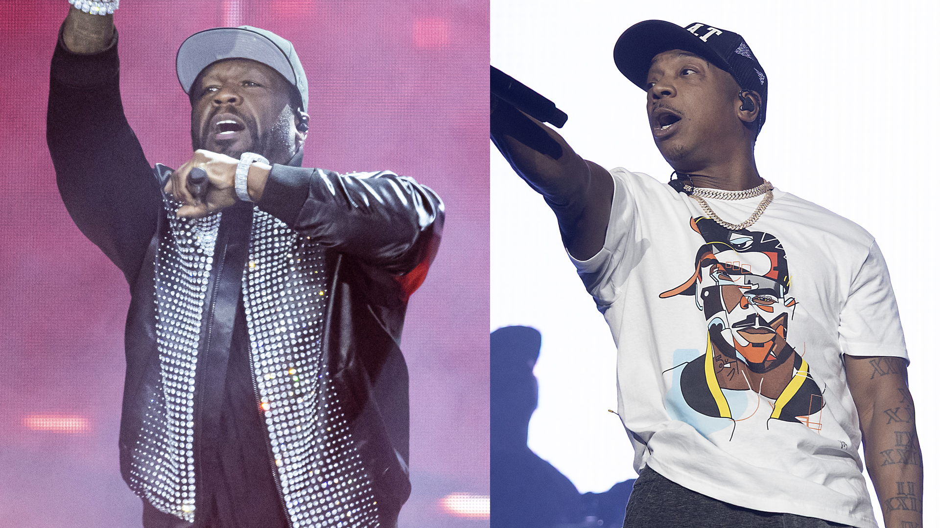 28 June 2025, Lower Saxony, Hanover: US rapper Curtis James Jackson III ("50 Cent") performs on stage at the Heinz-von-Heiden-Arena during a concert as part of his "Legacy Tour" through Europe.

VANCOUVER, BRITISH COLUMBIA - APRIL 24: Ja Rule opens for Nelly at Rogers Arena on April 24, 2025 in Vancouver, British Columbia, Canada. 