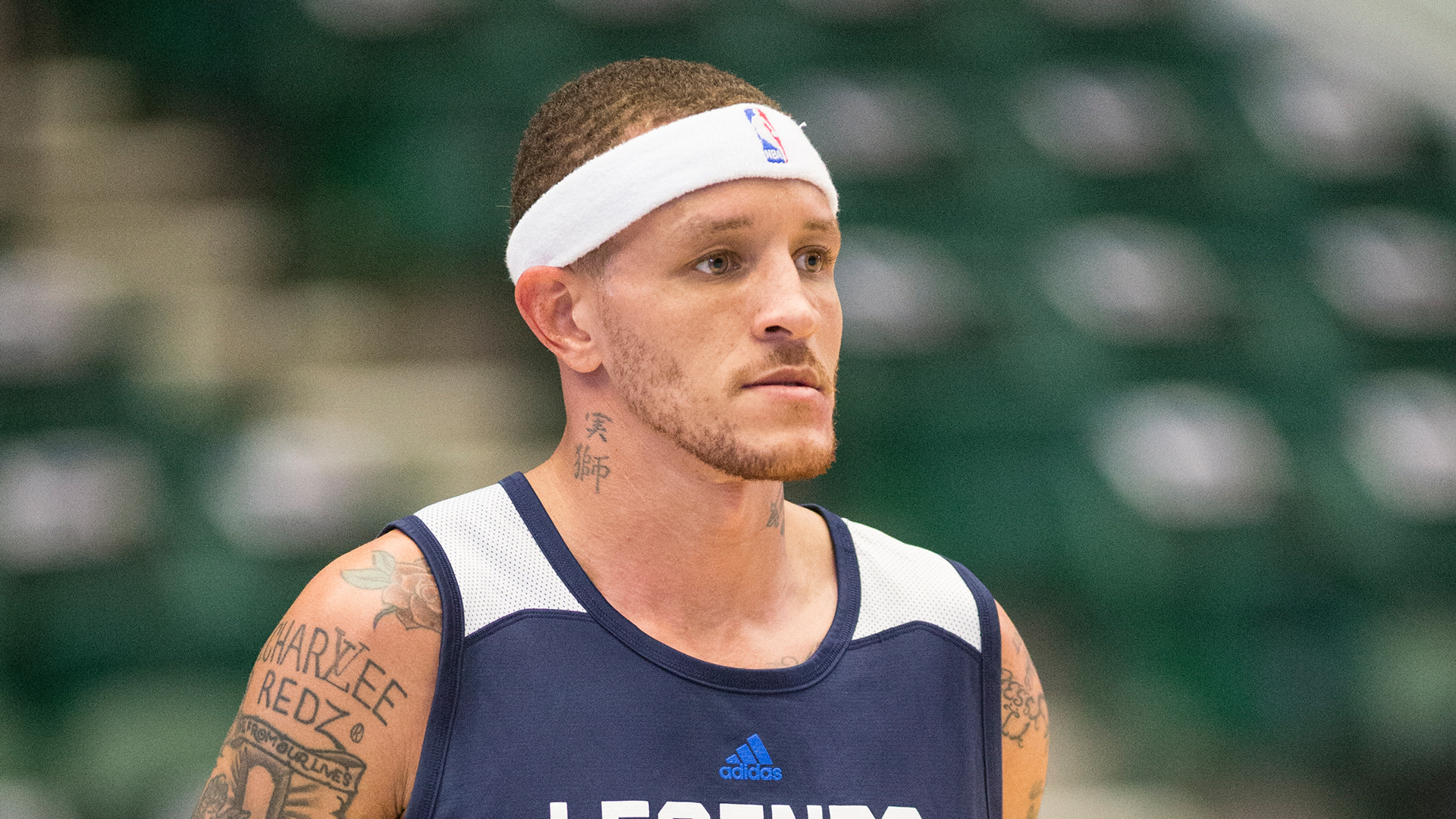 Texas Legends basketball player Delonte West on the court during a solo pre-game workout at the Dr. Pepper Arena on April 1, 2015 in Frisco, Texas. 