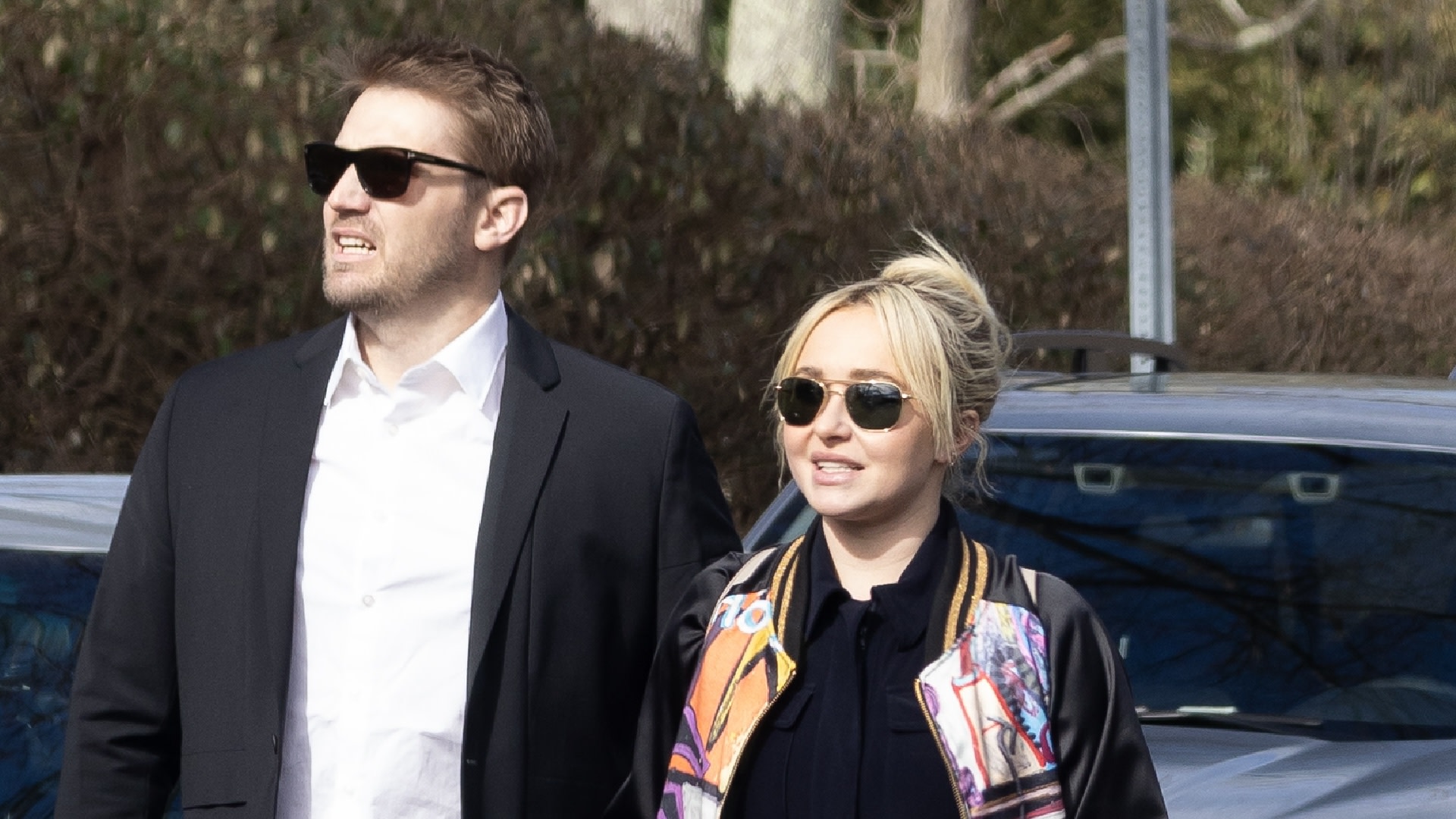 Hayden Panettiere and Brian Hickerson are seen at the celebration of life event for Panettiere's younger brother Jansen Panettiere on March 8, 2023 in Palisades, New York. 