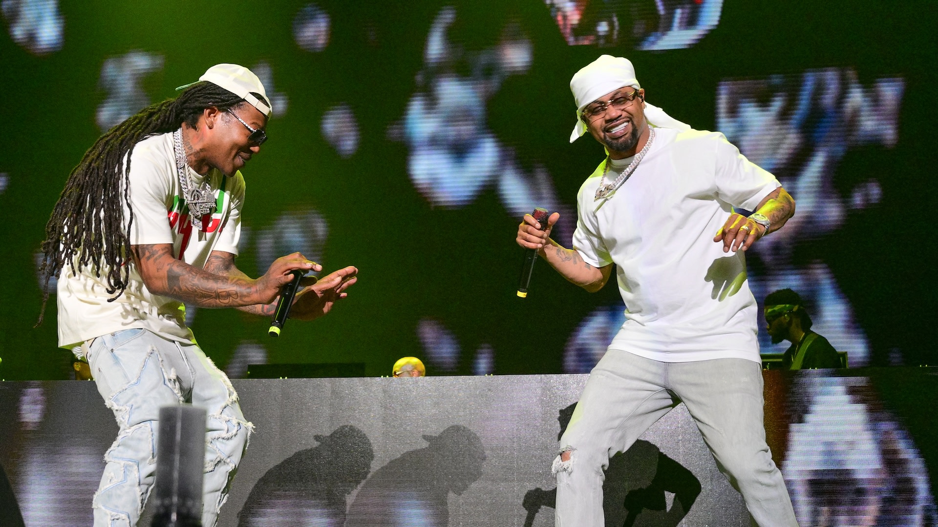 ATLANTA, GEORGIA - MAY 3: B.G. and Juvenile perform during Cash Money Millionaires 30th Anniversary Concert at State Farm Arena on May 3, 2025 in Atlanta, Georgia.
