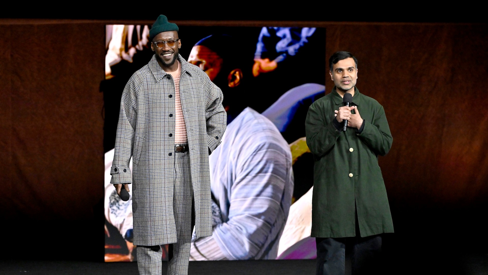 LAS VEGAS, NEVADA - APRIL 15: (L-R) Mahershala Ali and Bassam Tariq speak during CinemaCon 2026 – Amazon MGM Studios Invites you to an Exclusive Presentation of its Upcoming Slate at The Dolby Colosseum at Caesars Palace during CinemaCon, the official convention of Cinema United, on April 15, 2026, in Las Vegas, Nevada.