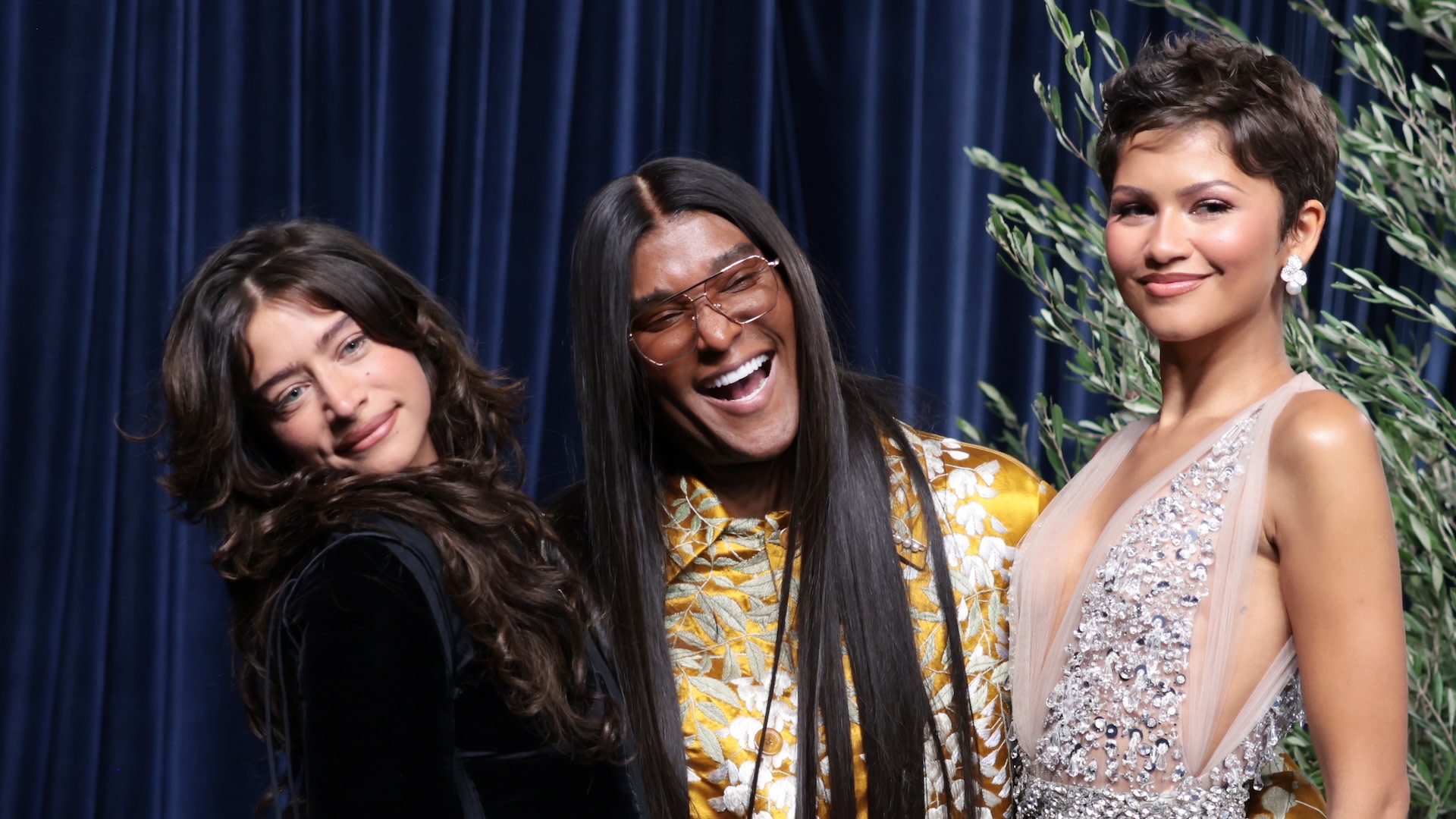 Los Angeles, CA - September 14, 2026: Odessa A'zion,, left, Law Roach, and Zendaya walk the red carpet during the 78th Emmy Awards at the Peacock Theater in Los Angeles, CA, Monday, Sept. 14, 2026.