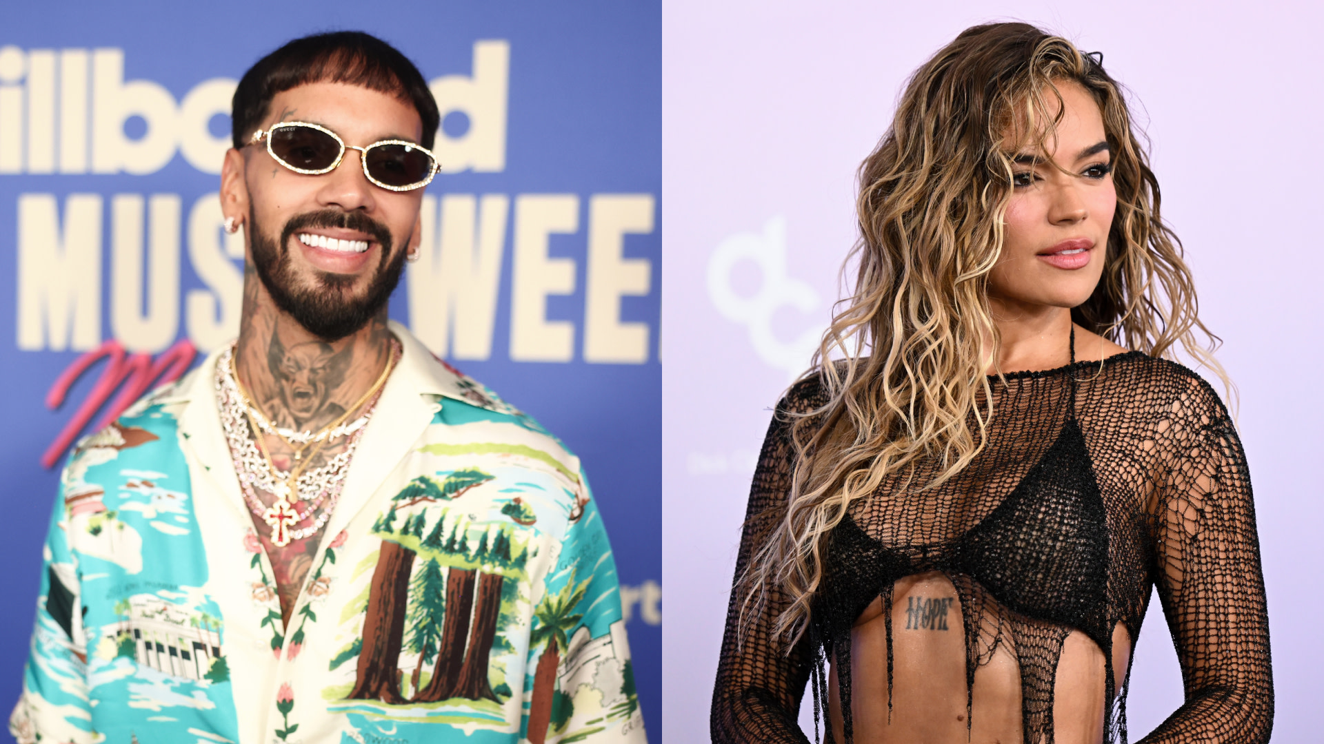 (L-R) Anuel AA and Karol G.