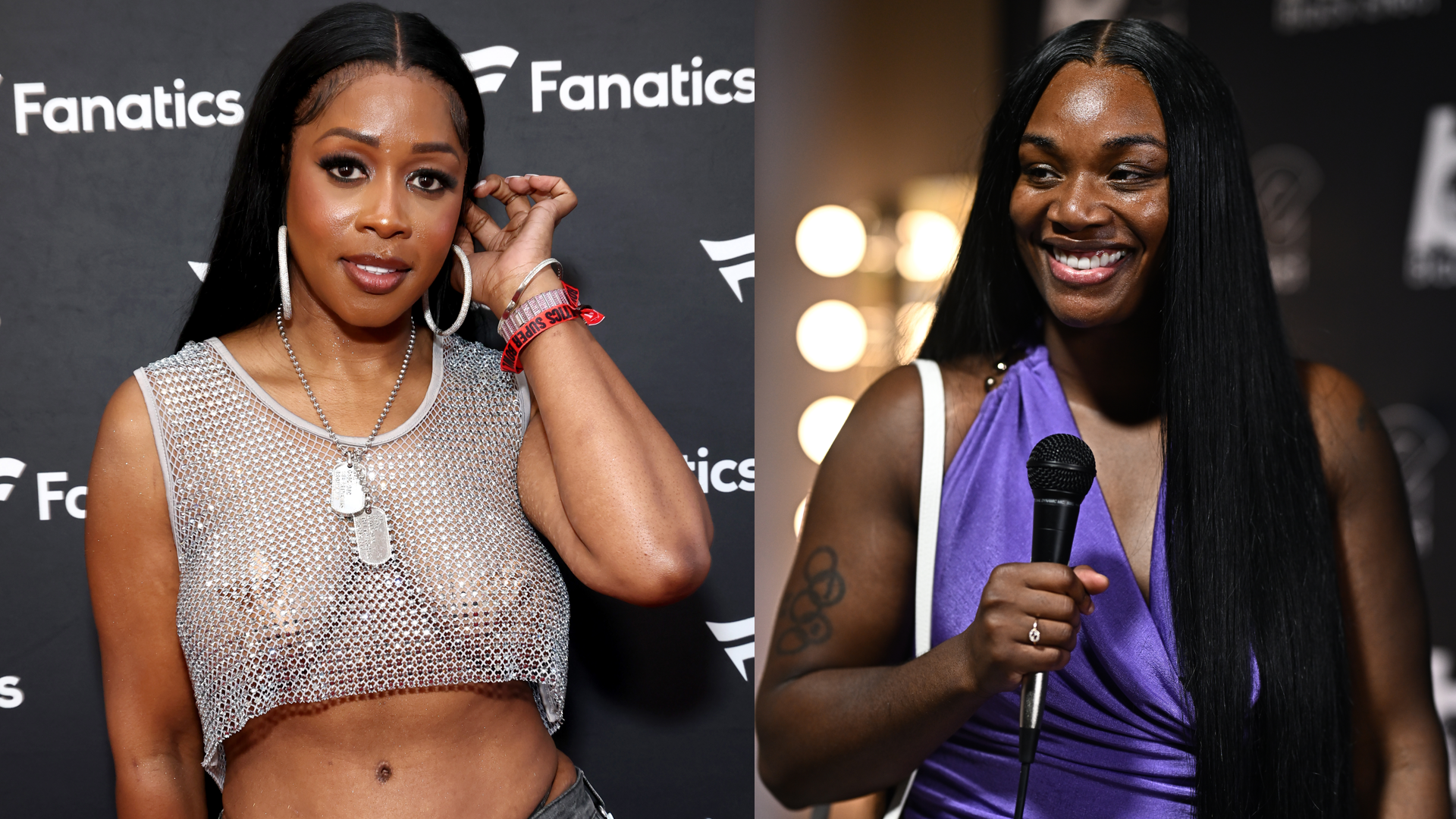 (L) Claressa Shields attends the 2026 Black Effect Podcast Festival at Pullman Yards on April 25, 2026 in Atlanta, Georgia. (R) Remy Ma attends the 2026 Fanatics Super Bowl Party at Pier 48 in San Francisco on February 07, 2026 in San Francisco, California.