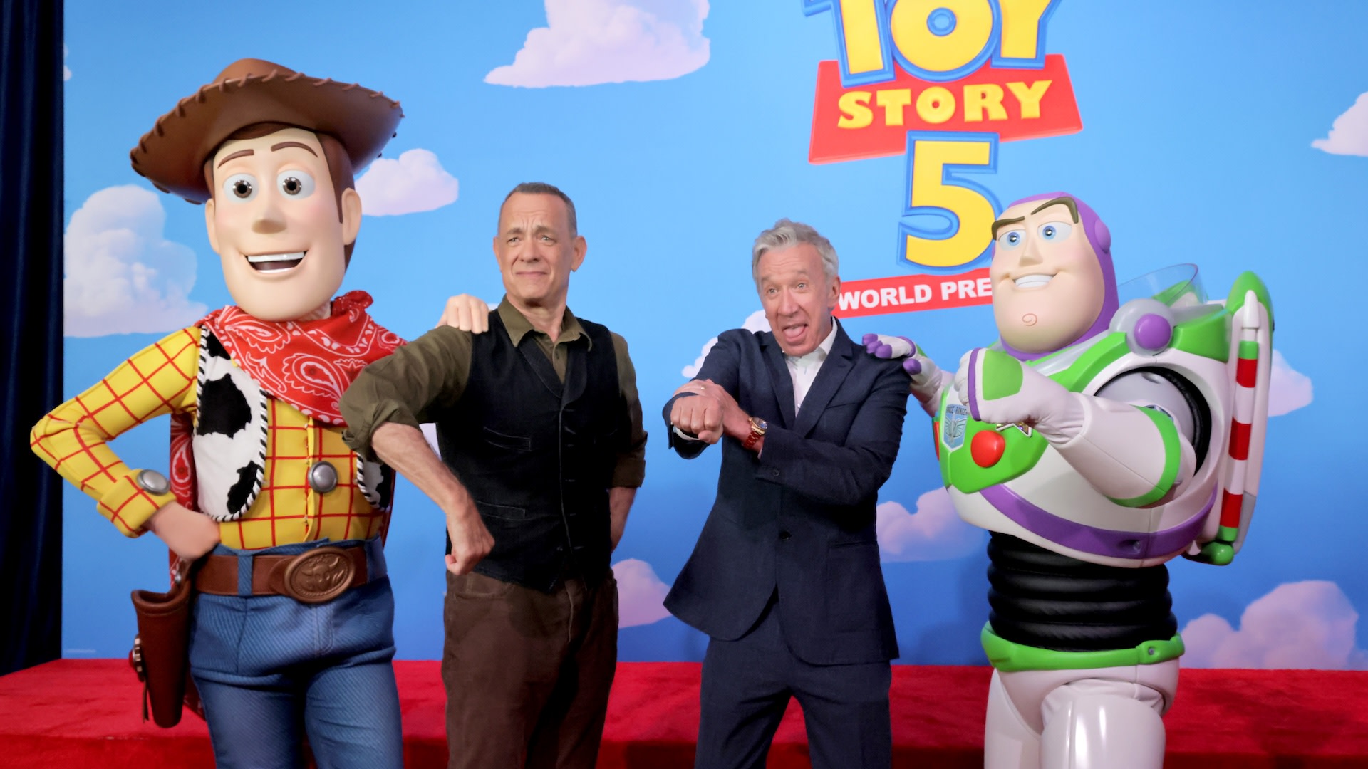 LOS ANGELES, CALIFORNIA - JUNE 09: (L-R) Tom Hanks and Tim Allen attend the Toy Story 5 Los Angeles World Premiere at Dolby Theatre in Los Angeles, California on June 09, 2026.