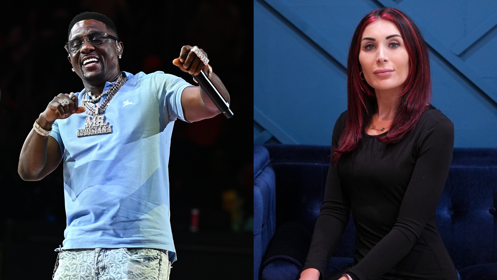 ATLANTA, GEORGIA - APRIL 30: Rapper Boosie Badazz performs during halftime at game six of the Eastern Conference first round playoffs between the New York Knicks and the Atlanta Hawks on April 30, 2026 in Atlanta, Georgia. 

VERO BEACH, USA - April 02, 2024: Far-right activist Laura Loomer. 