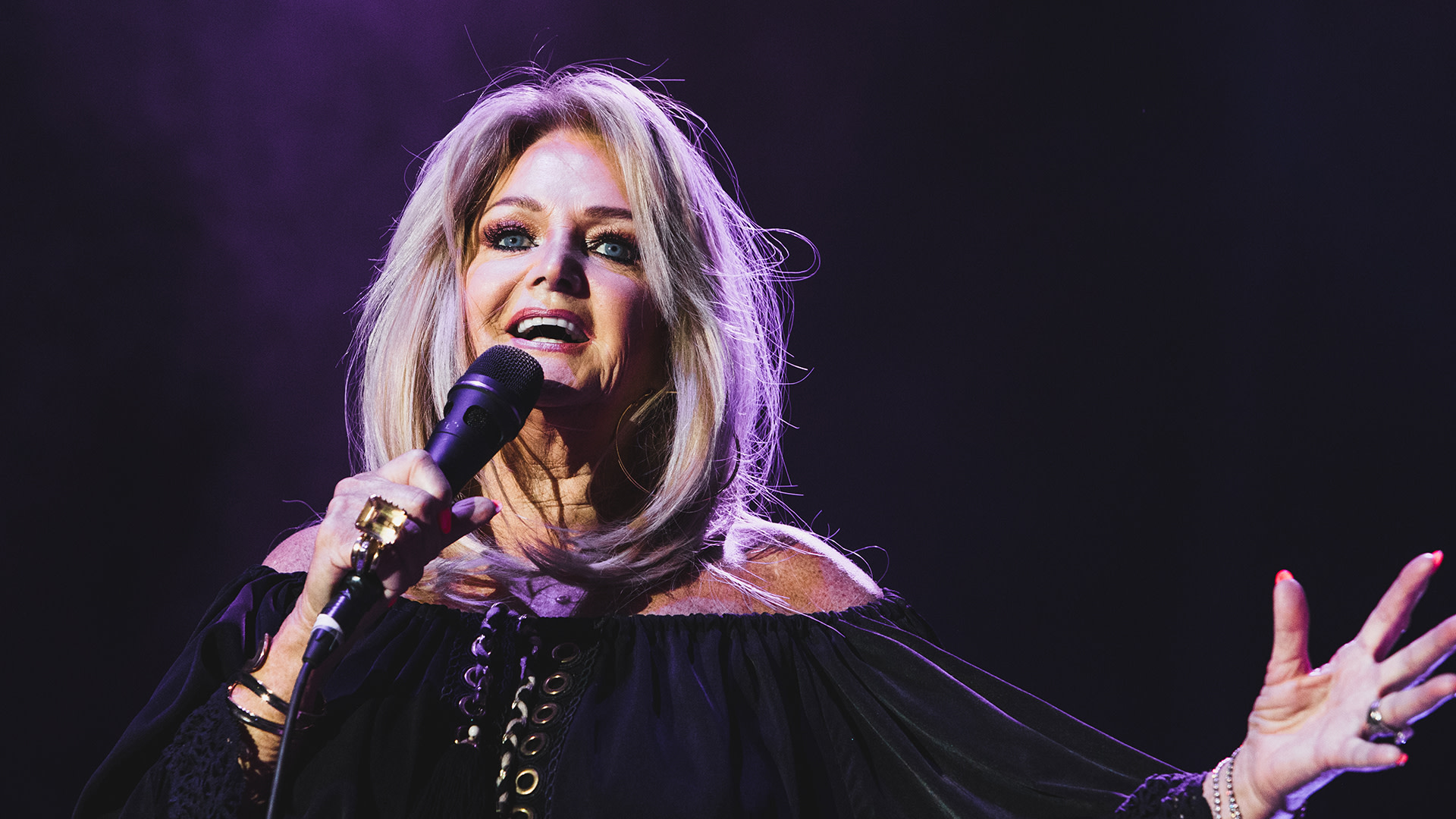 Welsh singer Bonnie Tyler performs on stage at Push Play music festival at Hipodromo de Madrid on July 30, 2021 in Madrid, Spain. 