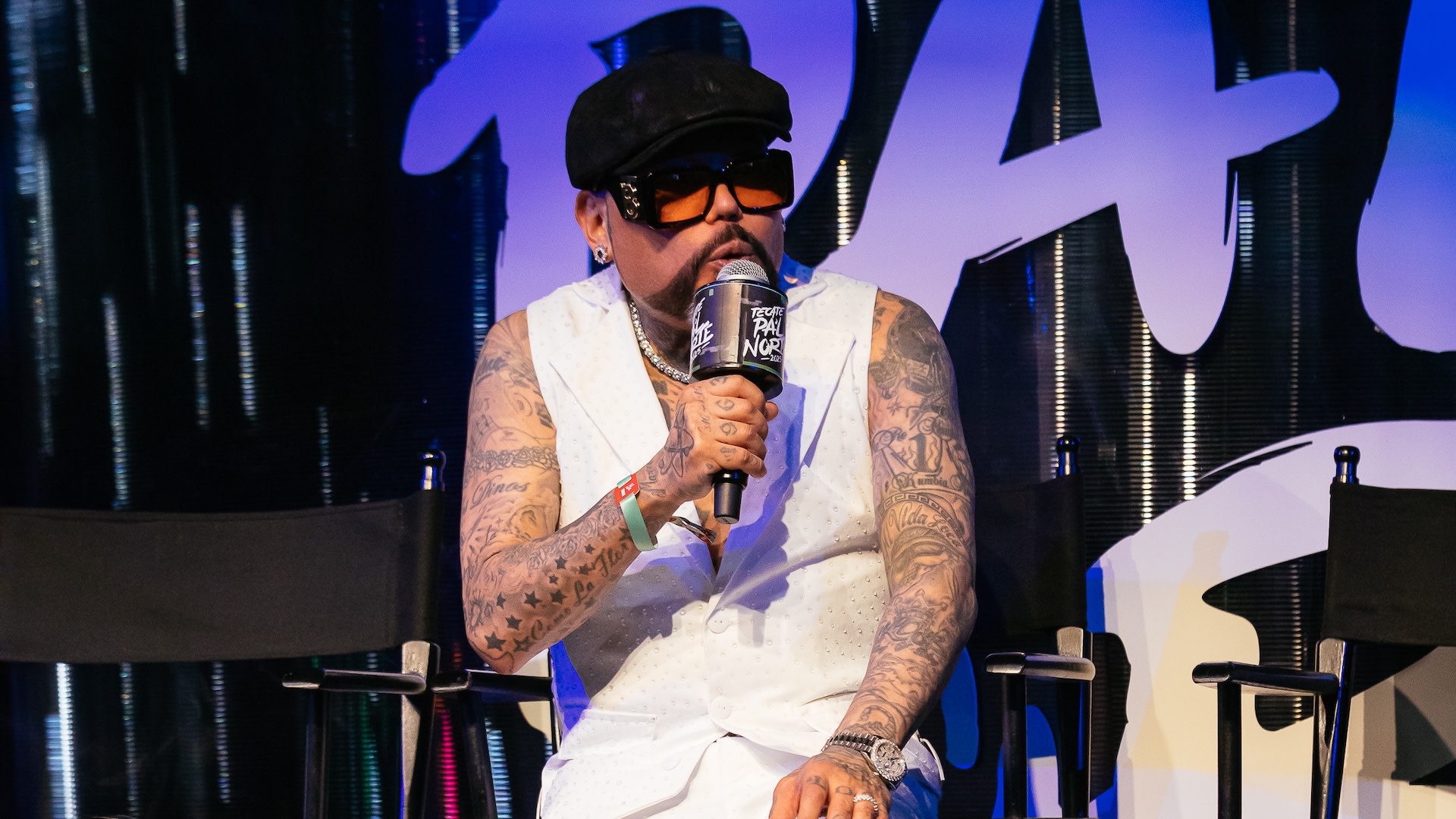 MONTERREY, MEXICO - APRIL 5: AB Quintanilla speaks during a Press Conference on the second day of Festival Pal Norte 2025 at Parque Fundidora on April 5, 2025 in Monterrey, Mexico.