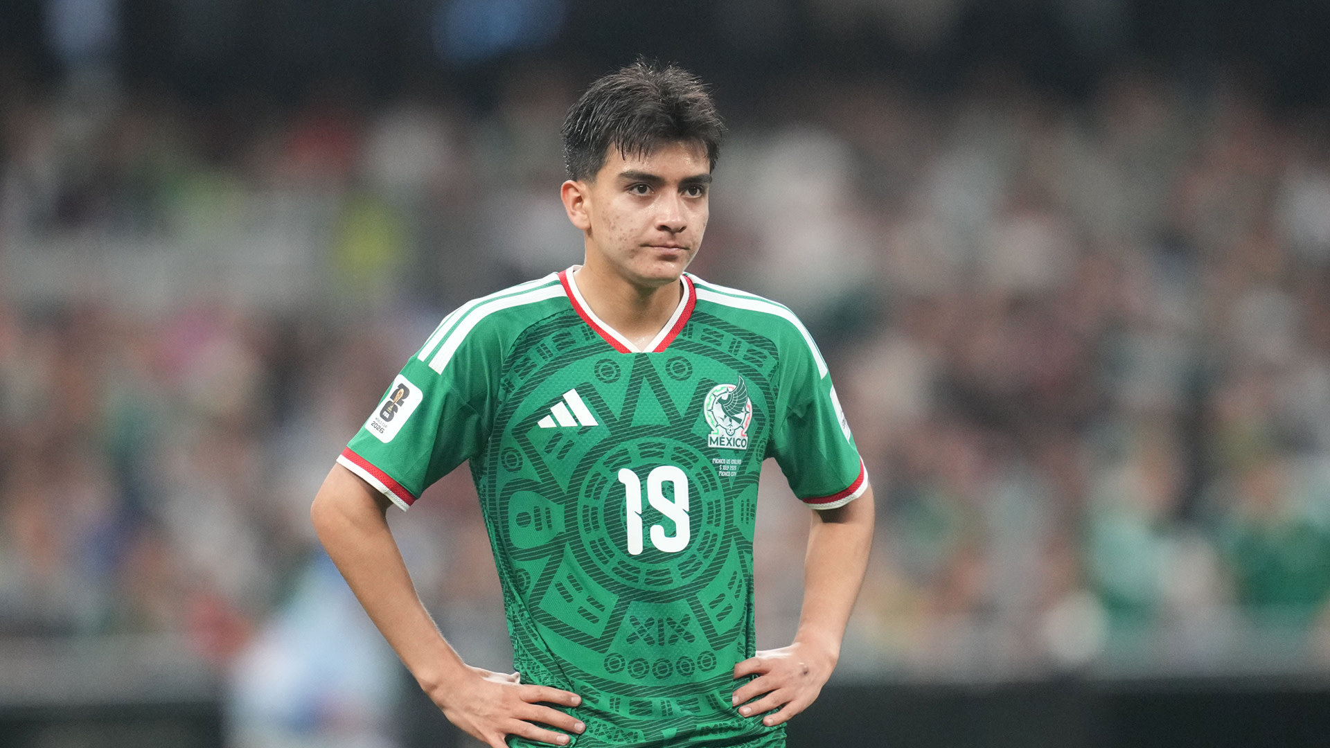 Gilberto Mora (Mexico) during Round of 16 FIFA World Cup 2026, Mexico and England, Azteca Stadium, Mexico, Mexico on July 05 2026. 