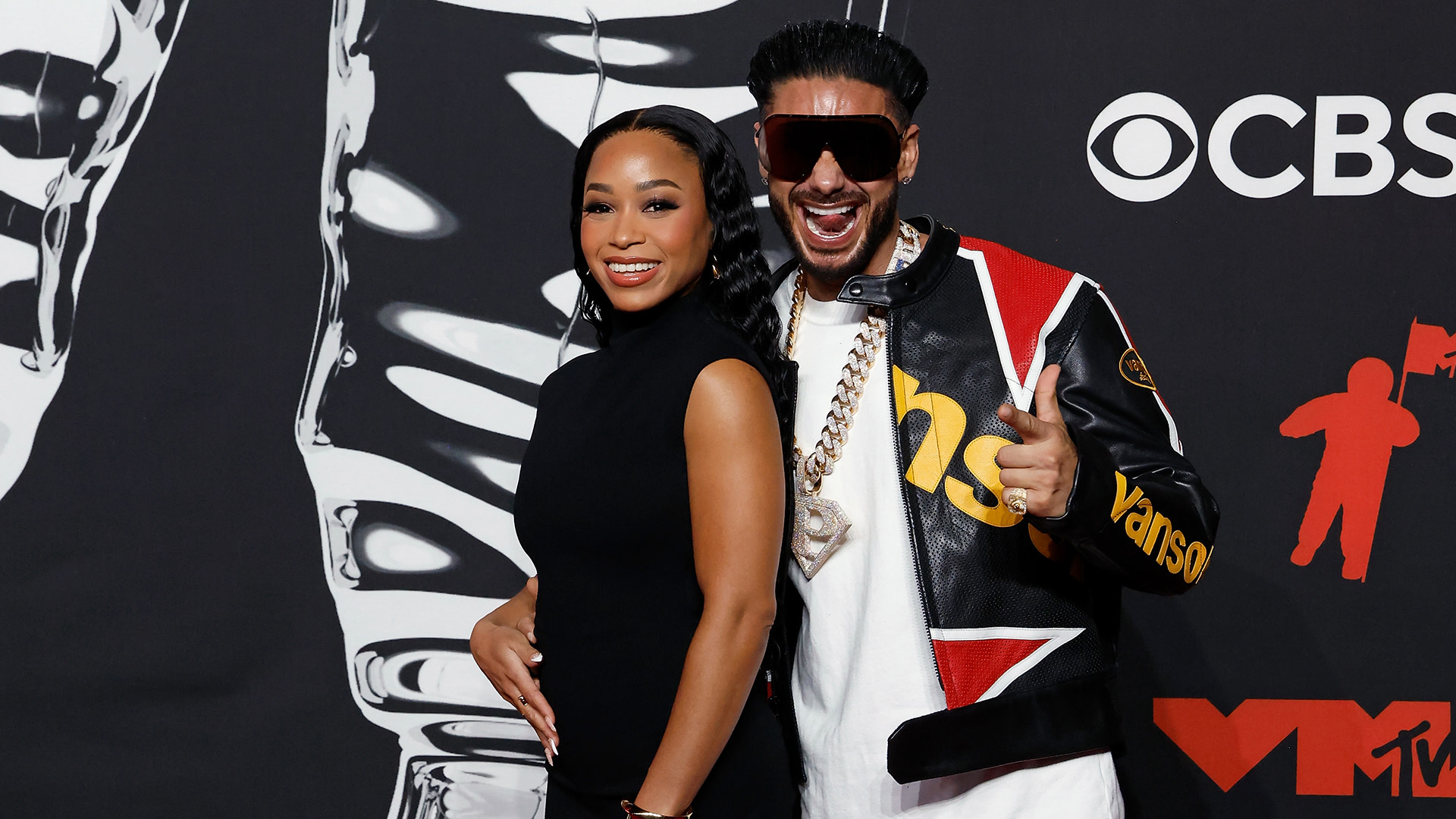 Nikki Hall and Pauly D attend the 2025 MTV Video Music Awards at UBS Arena on September 07, 2025 in Elmont, New York. 
