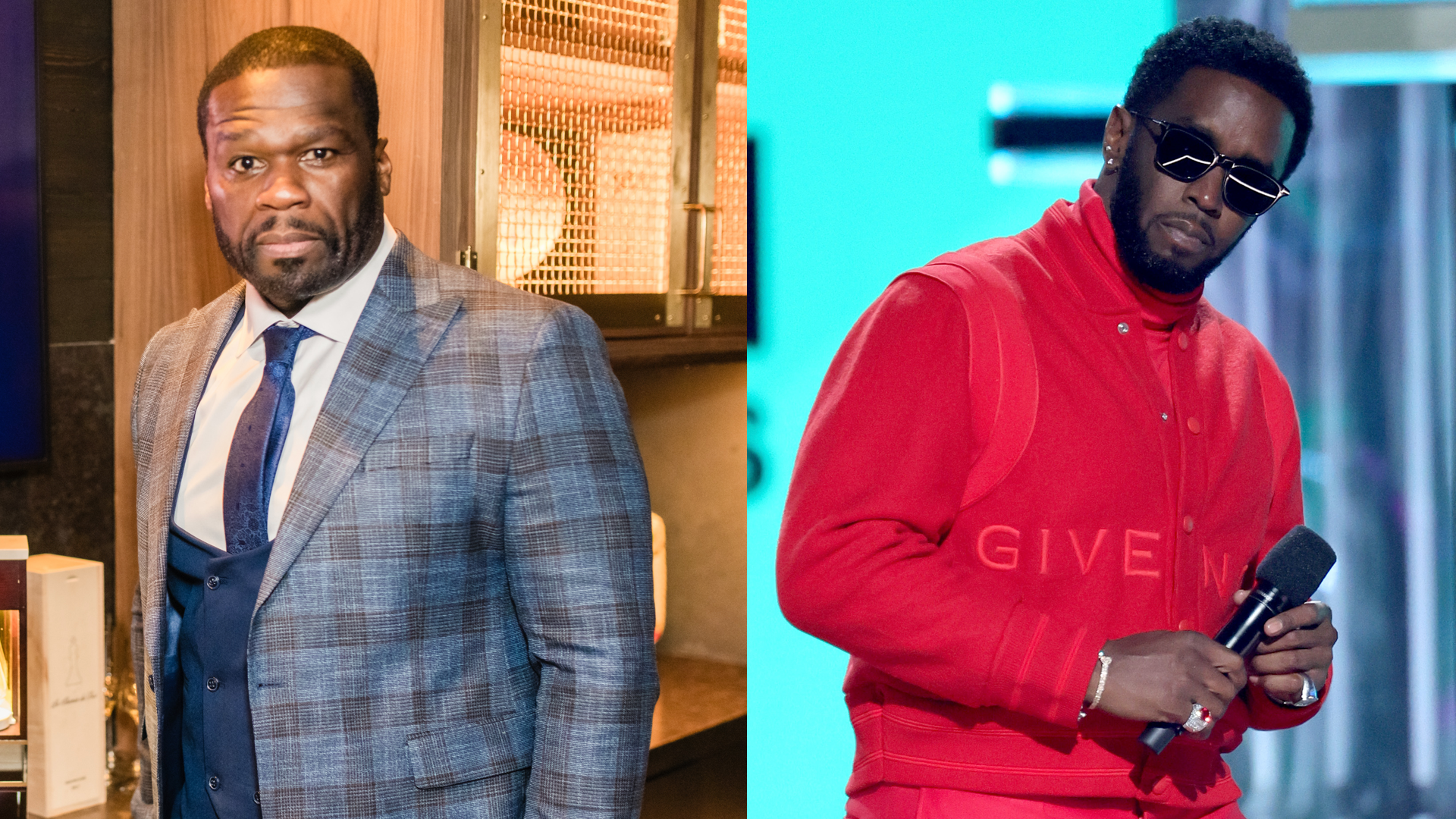 LAS VEGAS, NEVADA - SEPTEMBER 26: Curtis “50 Cent” Jackson celebrates the debut of new casino dice game 50 CENT HEADCRACK TM at Nomikai at The Venetian Resort Las Vegas on September 26, 2026 in Las Vegas, Nevada. 

LAS VEGAS, NEVADA - MAY 15: Host Sean 'Diddy' Combs speaks onstage during the 2022 Billboard Music Awards at MGM Grand Garden Arena on May 15, 2022 in Las Vegas, Nevada.