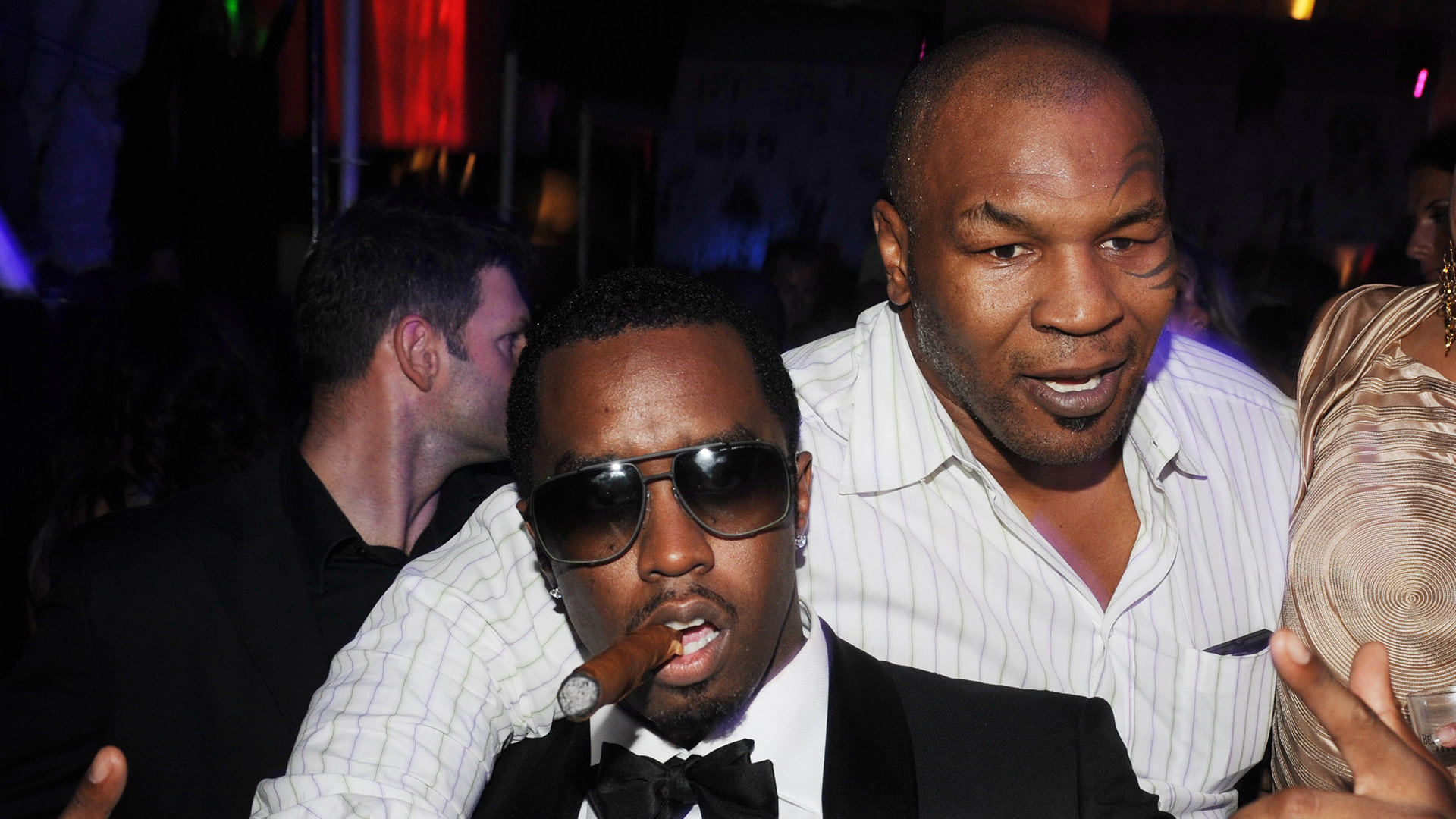 Sean "Diddy" Combs and Mike Tyson at "Belvedere's Jagger Dagger Party" held at the Palm Beach during the 61st Cannes Film Festival