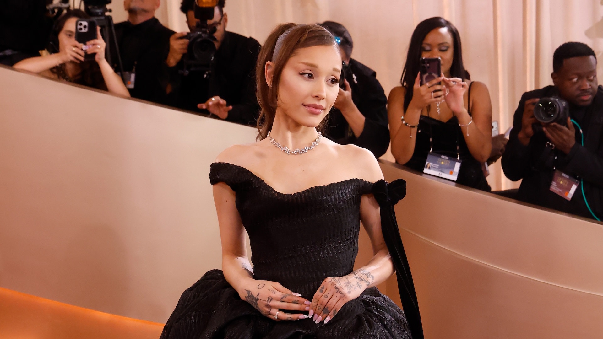 BEVERLY HILLS, CALIFORNIA - JANUARY 11: (FOR EDITORIAL USE ONLY) Ariana Grande attends the 83rd annual Golden Globe Awards at The Beverly Hilton on January 11, 2026 in Beverly Hills, California.
