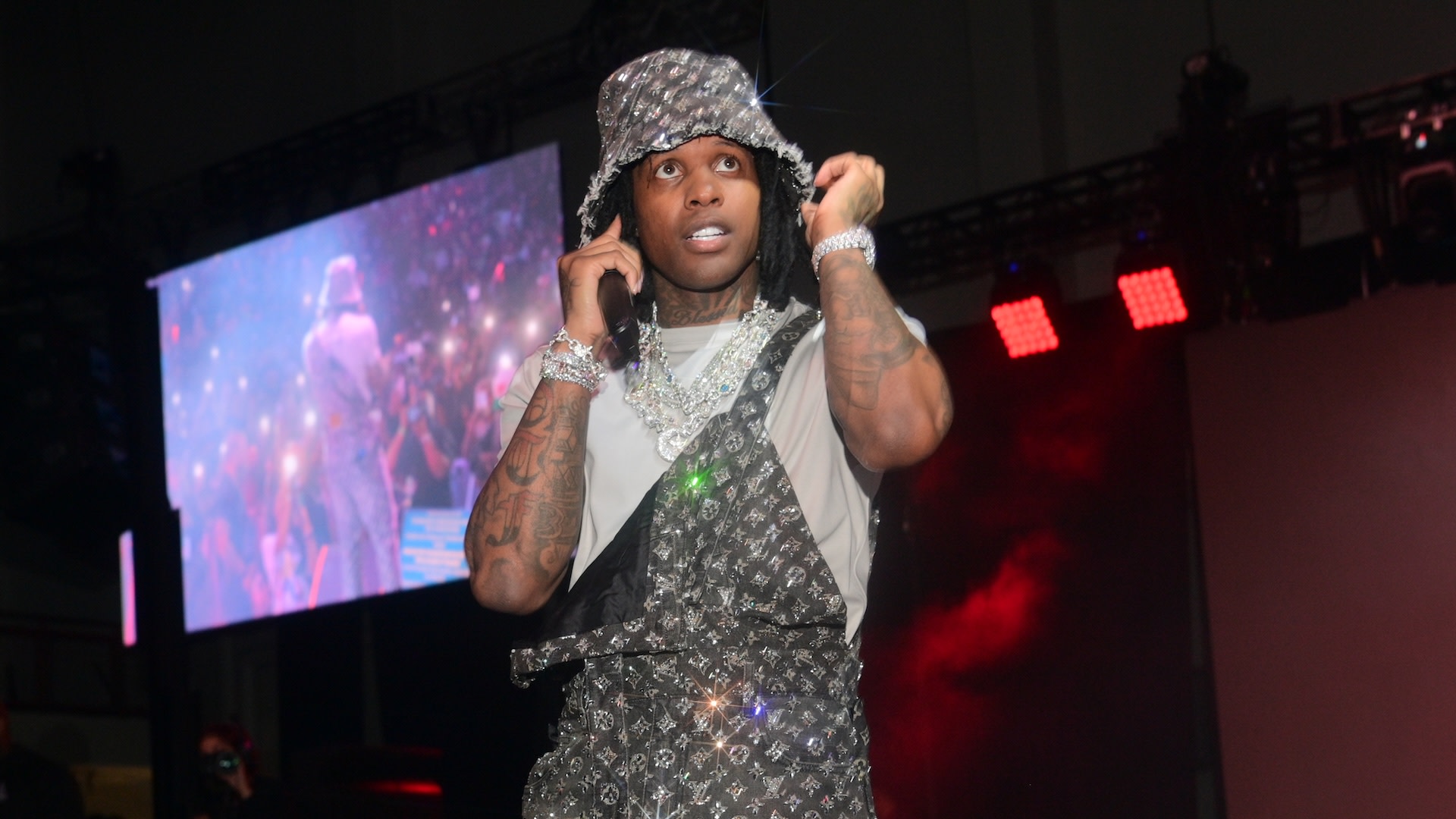 ATLANTA, GEORGIA - OCTOBER 25: Rapper Lil Durk performs during Morehouse & Spelman College Homecoming 2023 at Morehouse College on October 25, 2023 in Atlanta, Georgia.