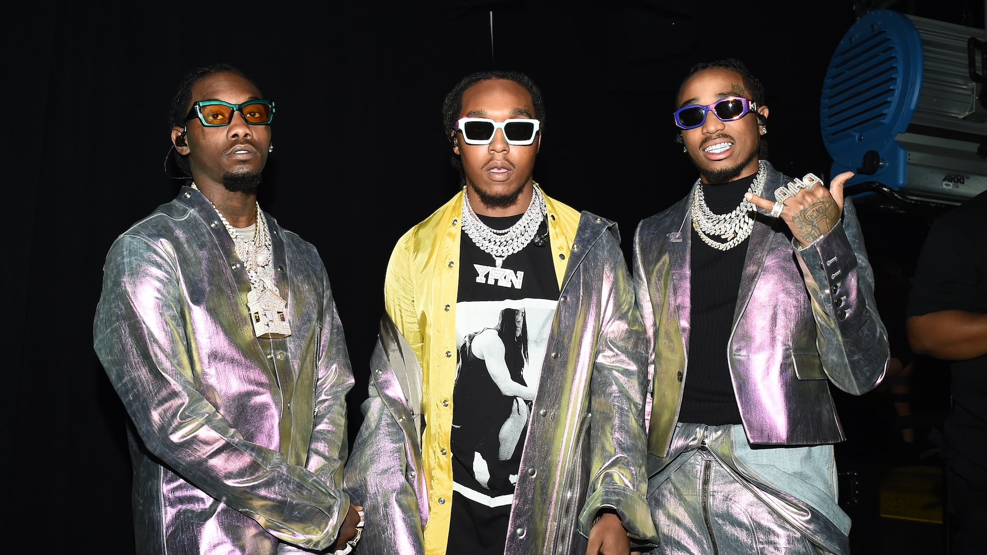 BROOKLYN, NEW YORK - SEPTEMBER 10: Migos pose backstage for Savage X Fenty Show Presented By Amazon Prime Video - Backstage at Barclays Center on September 10, 2019 in Brooklyn, New York.