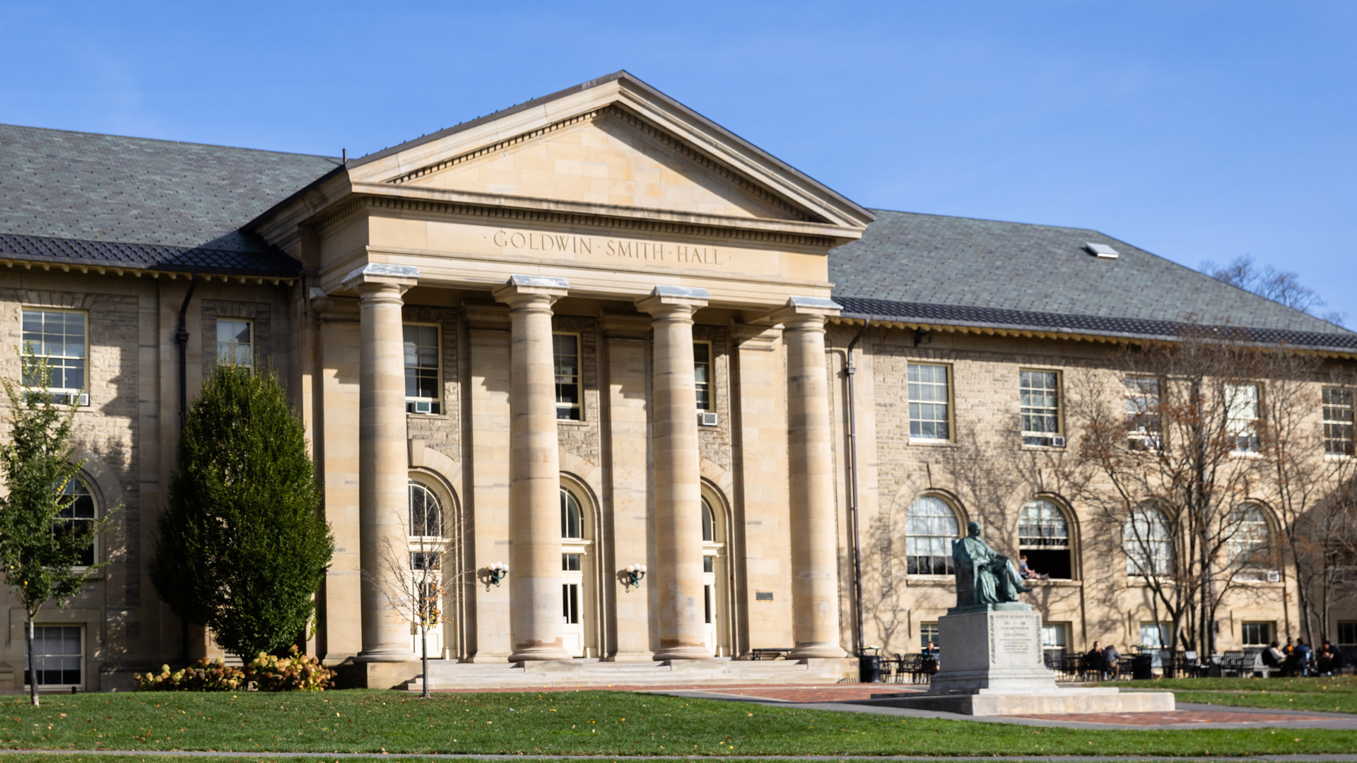 Cornell University students sit outside on November 3, 2023 in Ithaca, New York. 