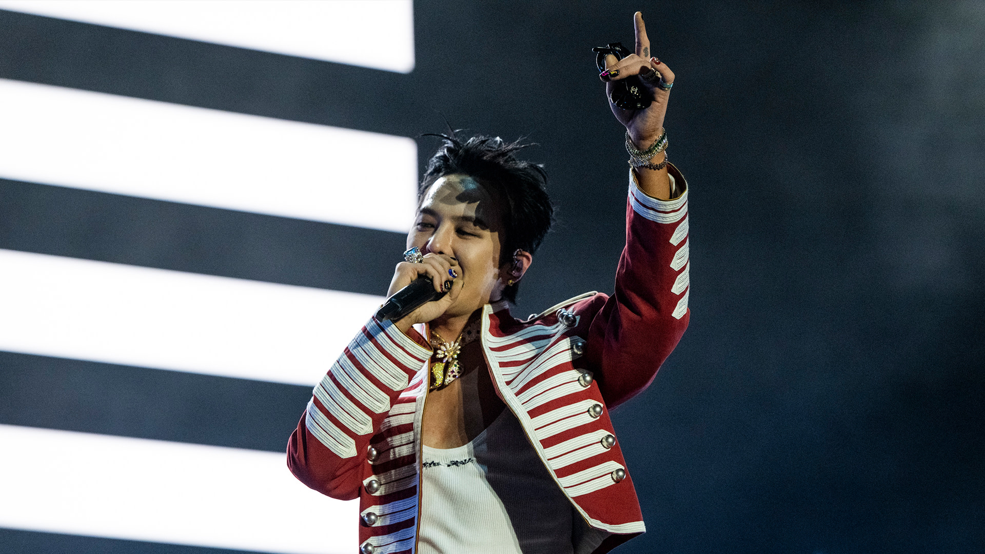 Singer G-Dragon of BigBang perform at the Outdoor Theatre during the 2026 Coachella Valley Music and Arts Festival at Empire Polo Club on April 19, 2026 in Indio, California.