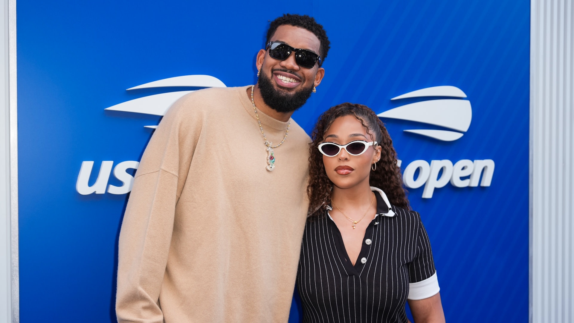 NEW YORK, NEW YORK - SEPTEMBER 04: Karl-Anthony Towns and Jordyn Woods attend the US Open Tennis Championship at the USTA Billie Jean King National Tennis Center on September 04, 2025 in New York City.