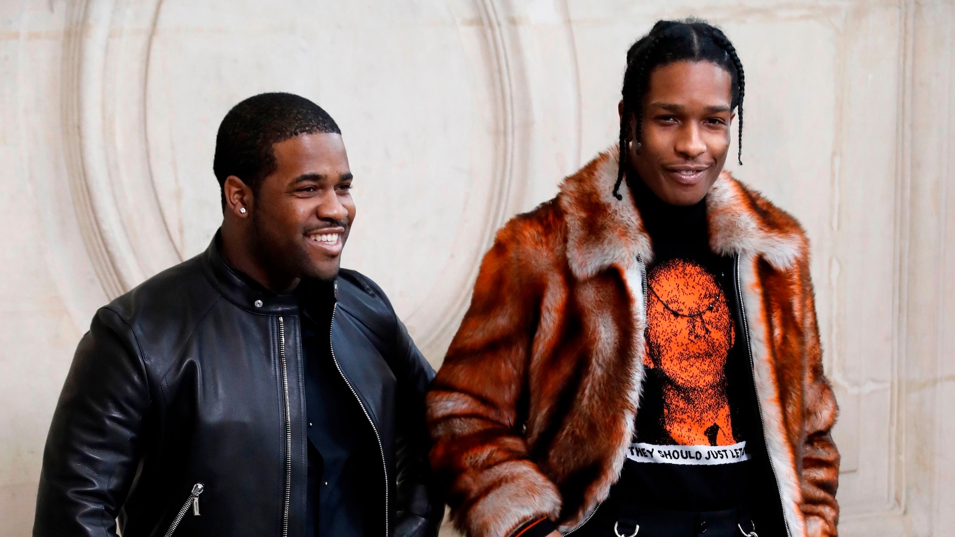 US rapper ASAP Rocky (R) and ASAP Ferg pose before the Christian Dior 2017 spring/summer Haute Couture collection on January 23, 2017 in Paris.