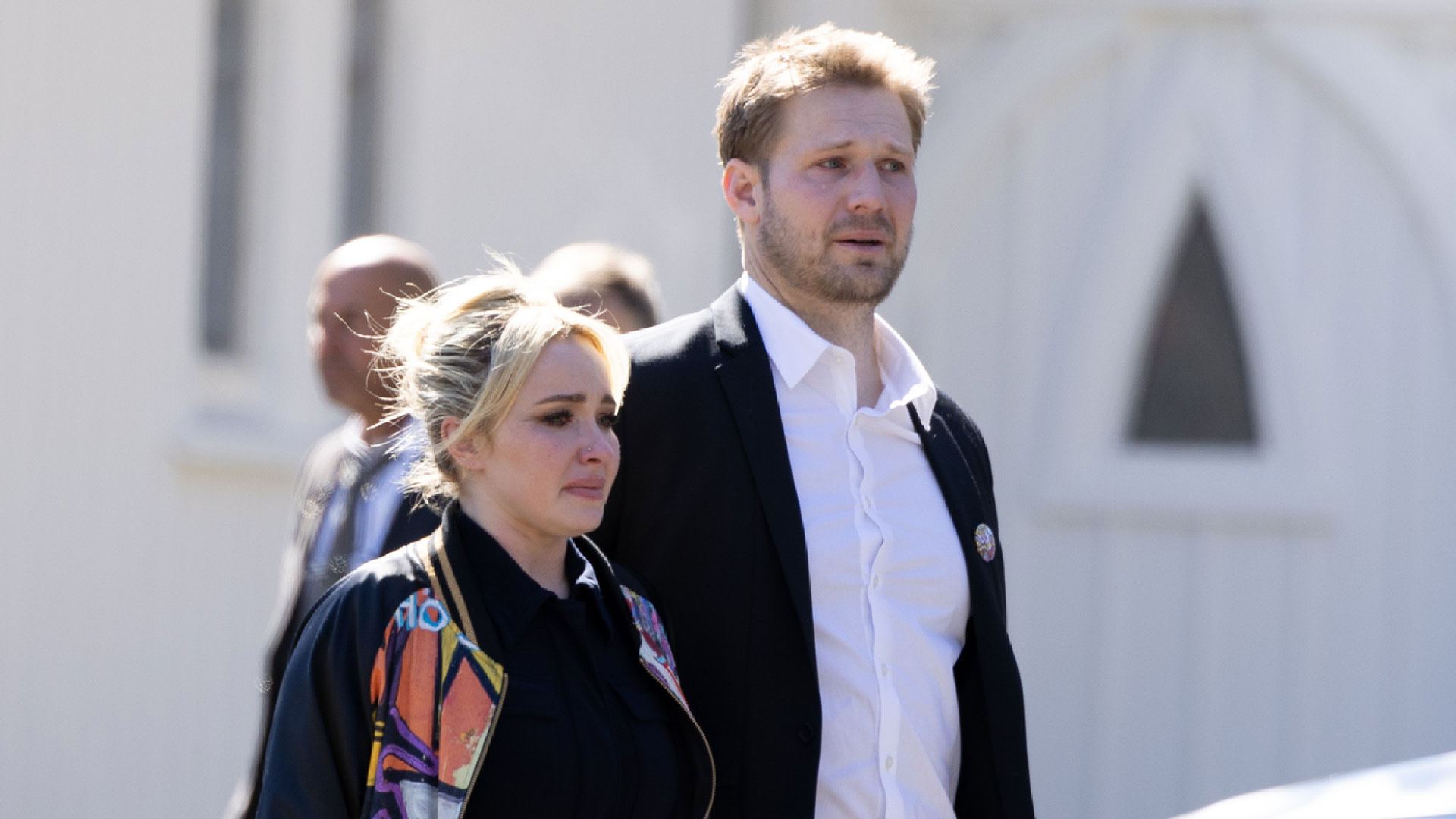 Hayden Panettiere and Brian Hickerson are seen at the celebration of life event for Panettiere's younger brother Jansen Panettiere on March 8, 2023 in Palisades, New York.