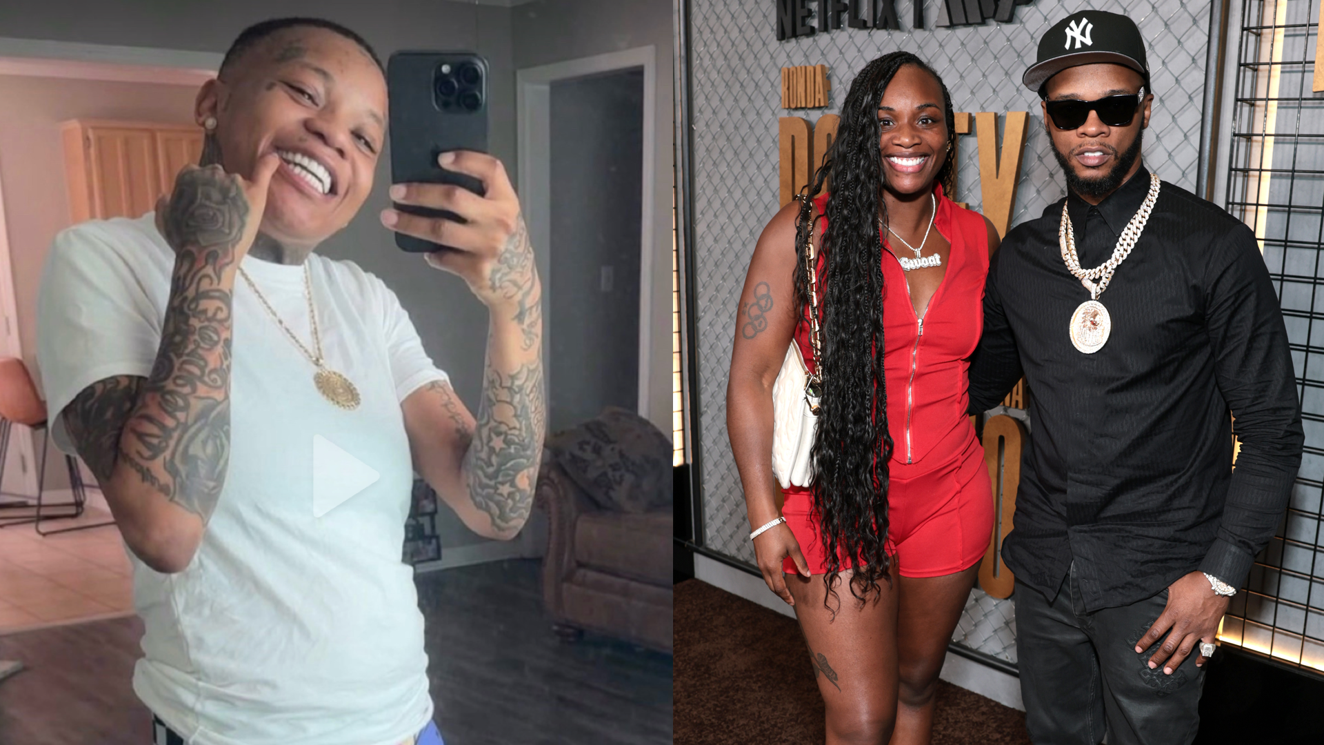 Scarfacewoodz/TikTok/Claressa Shields and Papoose attend Netflix's Ronda Rousey vs. Gina Carano at Intuit Dome on May 16, 2026 in Inglewood, California. 