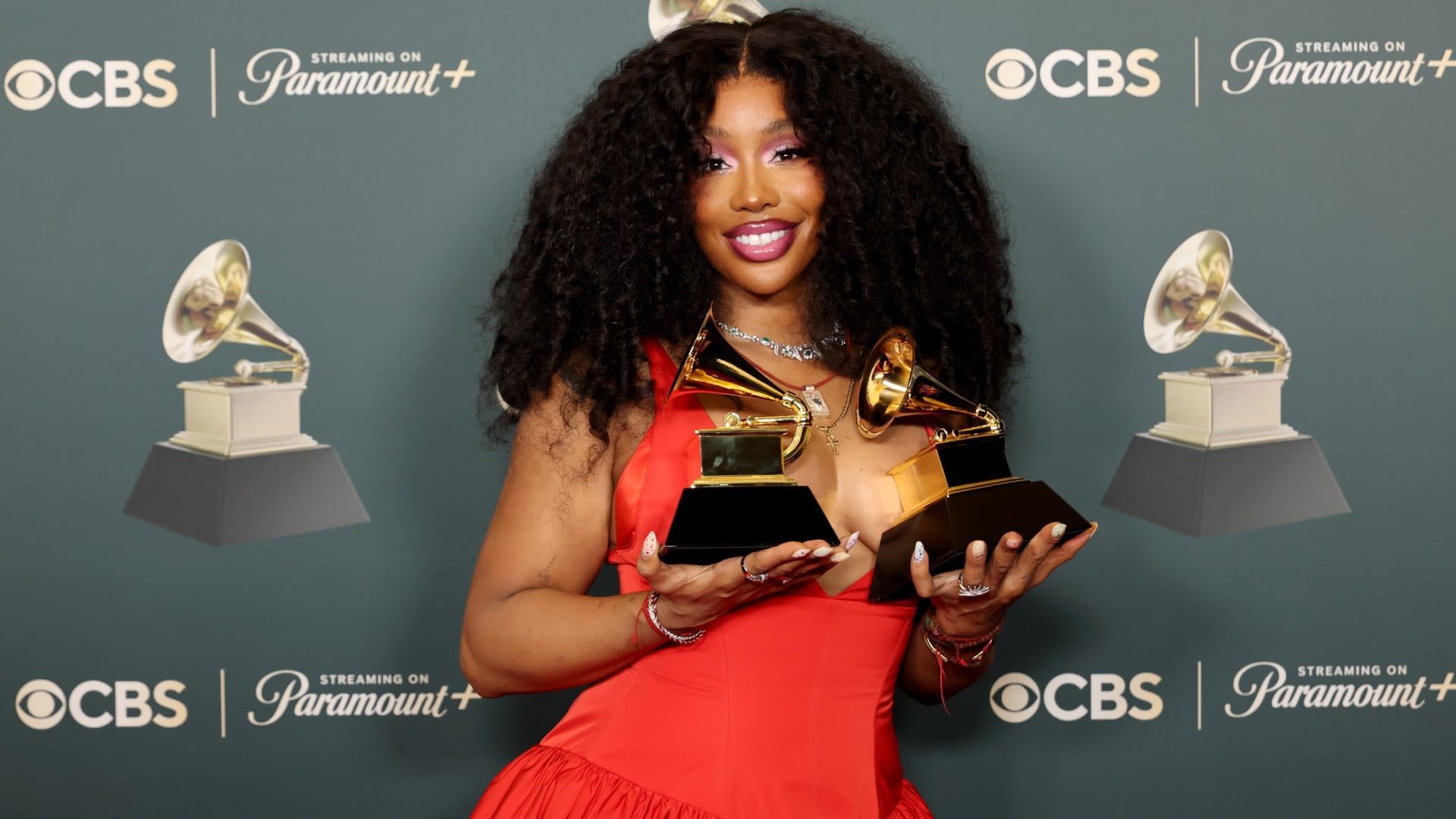 SZA, winner of Best Melodic Rap Performance and Record of the Year for "Luther" (with Kendrick Lamar), poses in the press room during the 68th GRAMMY Awards at Crypto.com Arena on February 01, 2026 in Los Angeles, California. 