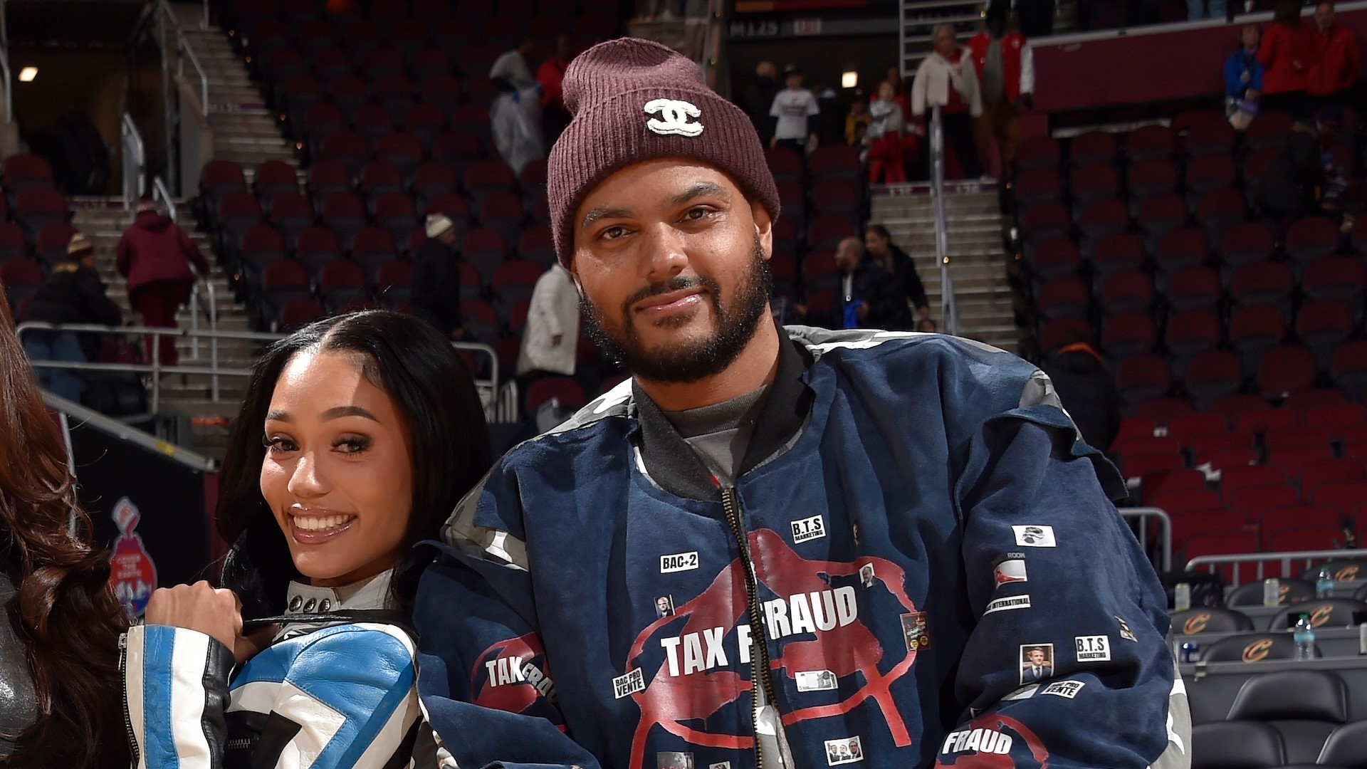 CLEVELAND, OH - NOVEMBER 30: Coco Jones, Justin LaBoy and Coi Leray pose for a picture after the game between the Boston Celtics and the Cleveland Cavaliers on November 30, 2025 at Rocket Arena in Cleveland, Ohio.