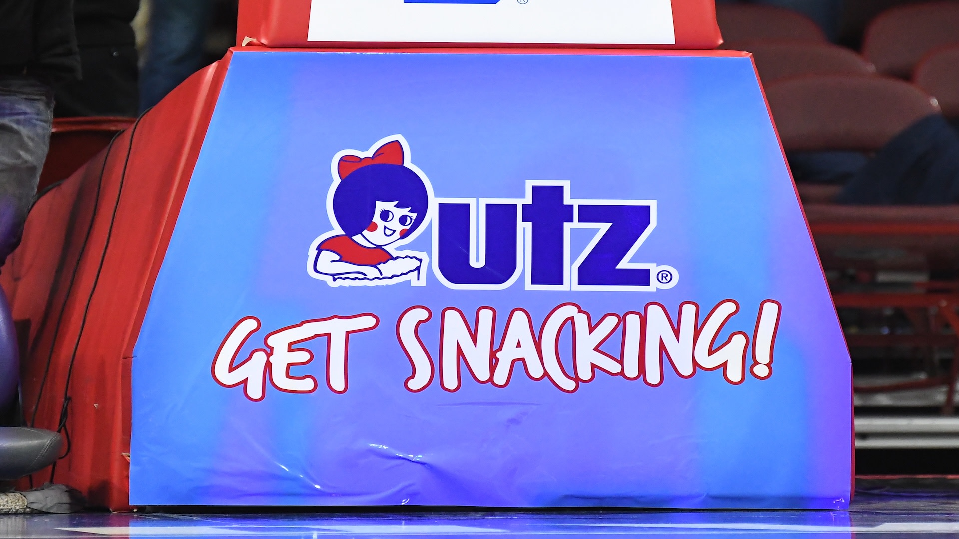 VILLANOVA, PA - JANUARY 21: Utz "Get Snacking" sign tempts fans on the basket during a NCAA basketball game between the Providence Friars and the Villanova Wildcats on January 21, 2017, at the Wells Fargo Center in Philadelphia, PA. 