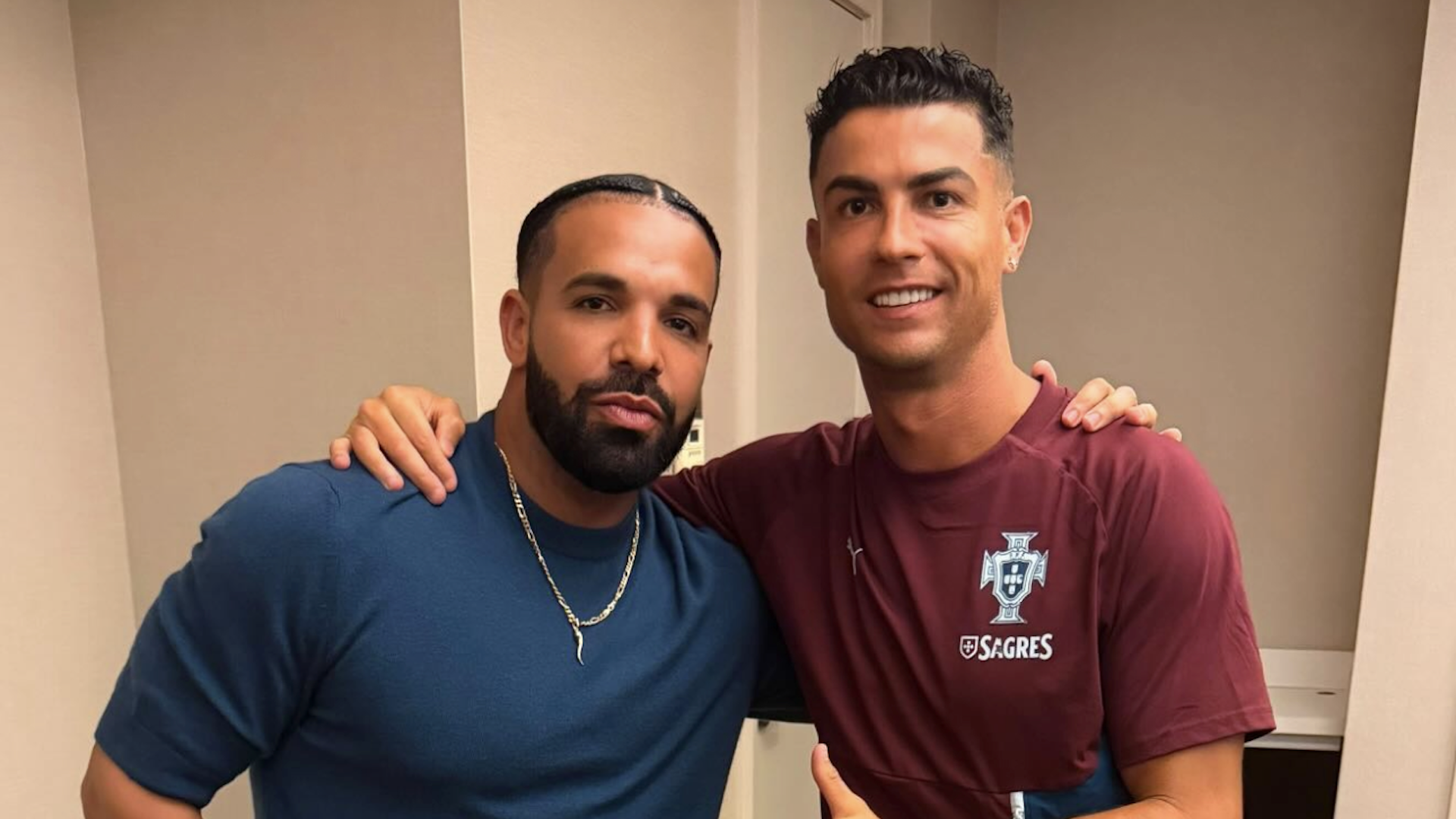 (L-R) Drake and Christiano Ronaldo.