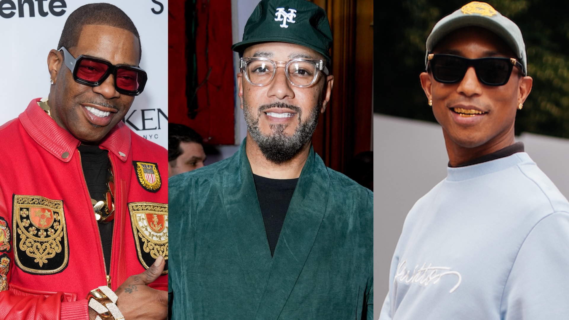 (L-R) Busta Rhymes, Swizz Beatz and Pharrell.