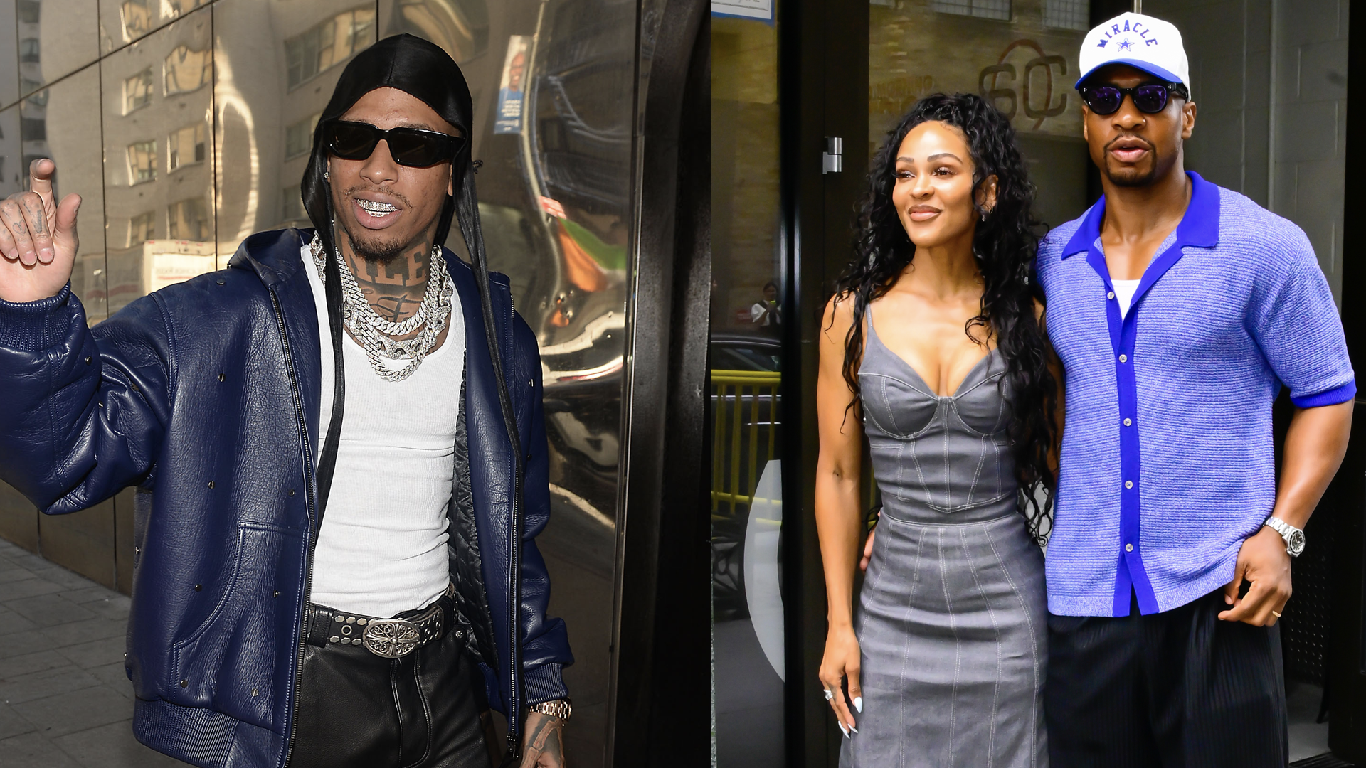(L-R) NLE Choppa, Meagan Good and Jonathan Majors.