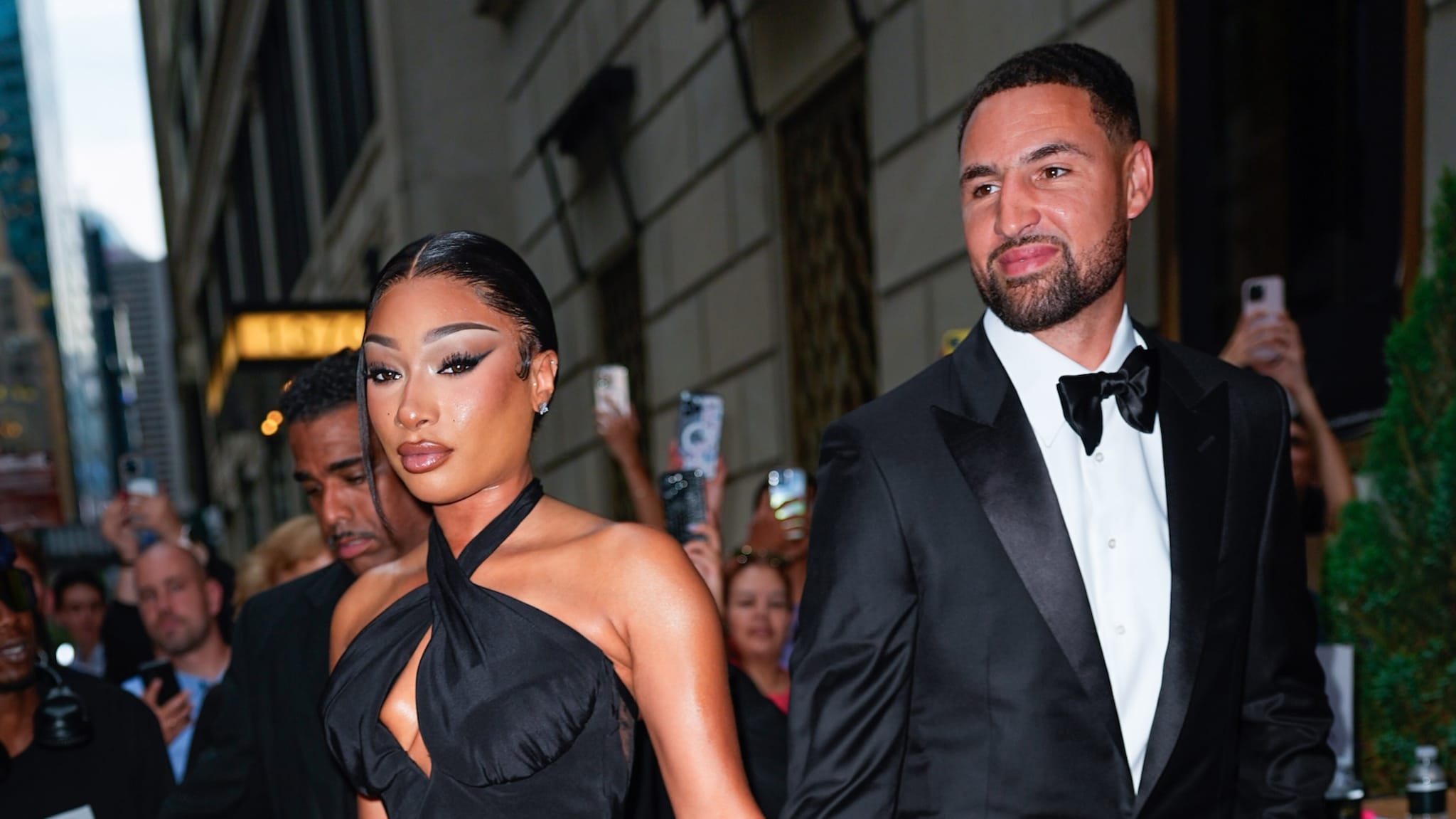 Megan Thee Stallion and Klay Thompson are seen on July 16, 2025 in New York City.