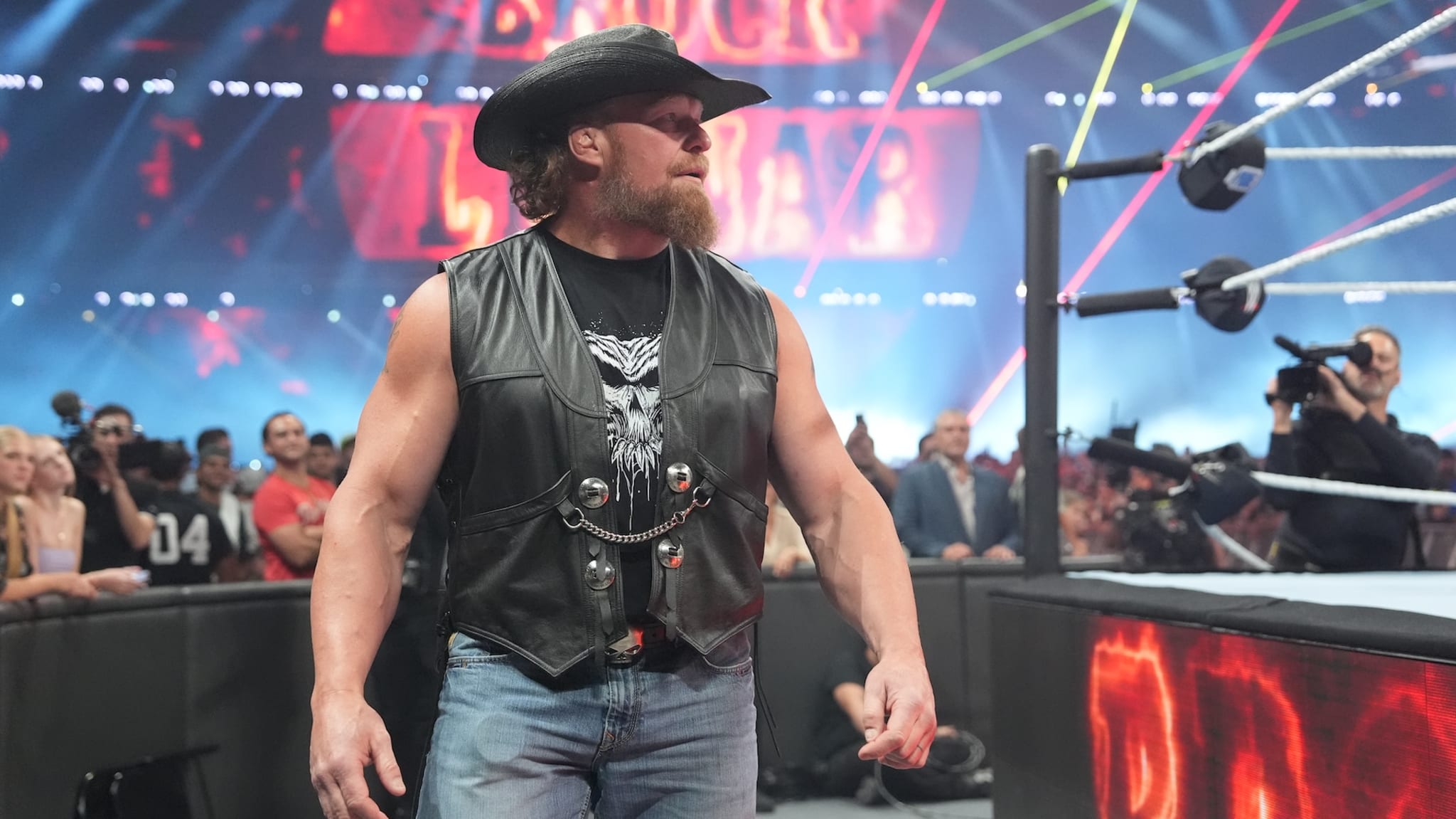 Brock Lesnar enters the arena during SummerSlam at MetLife Stadium.