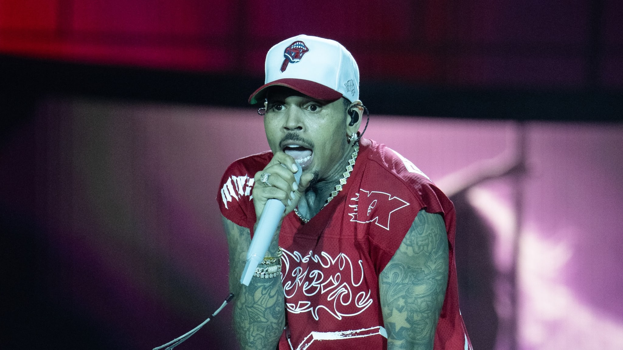 Singer Chris Brown performs During Chris Brown: Breezy Bowl XX Tour at Truist Park on August 30, 2025 in Atlanta, Georgia.