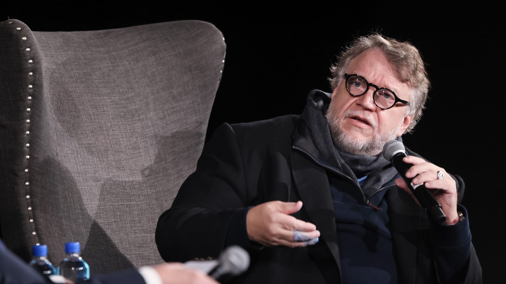 HOLLYWOOD, CALIFORNIA - OCTOBER 25: AFI FEST 2025 presented by Canva uest Artist Director Guillermo Del Toro (R) in conversation with Bob Gazzale, American Film Institute president and CEO at The Egyptian Theatre Hollywood on October 25, 2025 in Hollywood, California.
