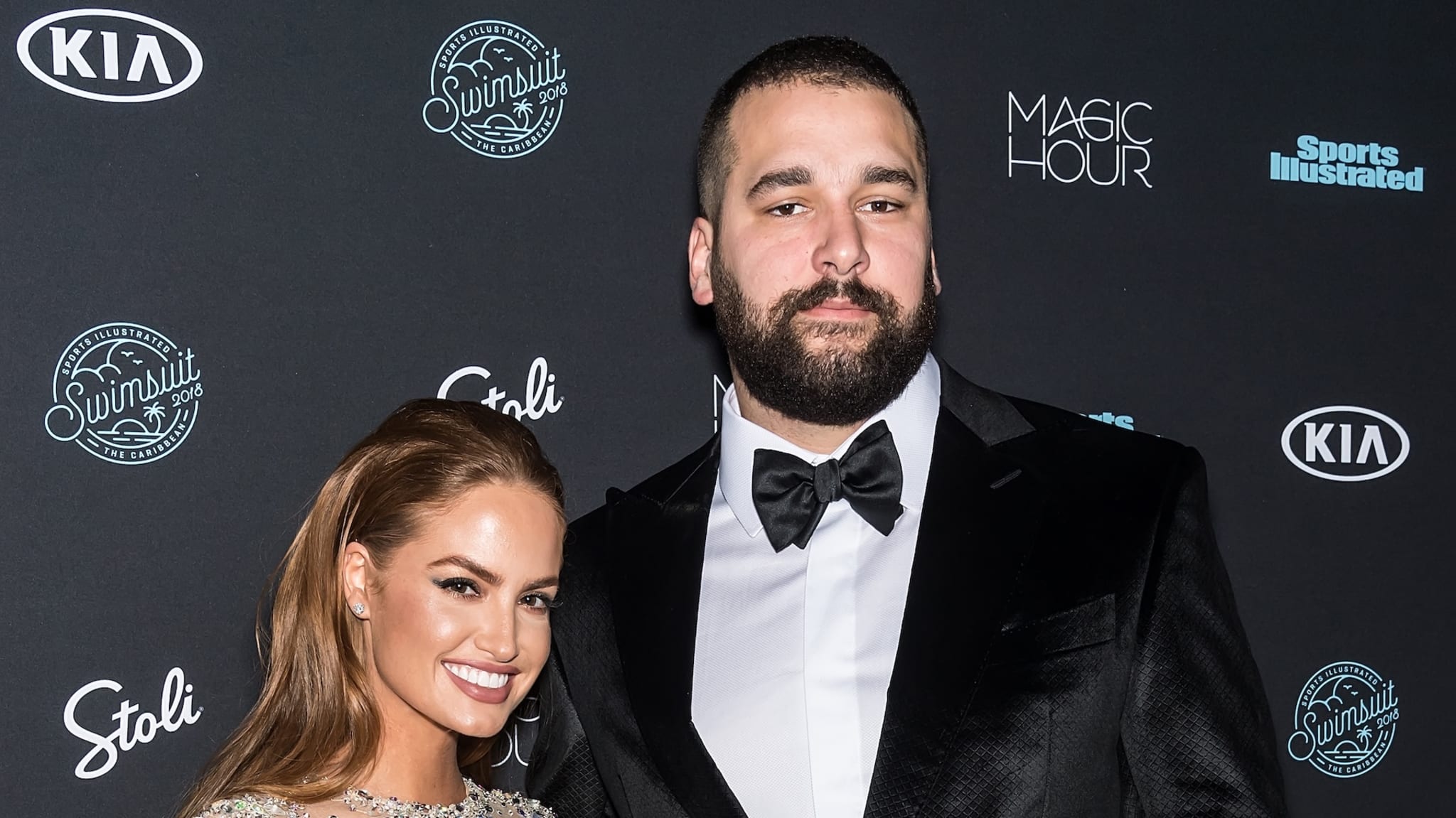 NEW YORK, NY - FEBRUARY 14: Model Haley Kalil and football offensive tackle Matt Kalil attend the 2018 Sports Illustrated Swimsuit Issue Launch Celebration at Magic Hour at Moxy Times Square on February 14, 2018 in New York City. 
