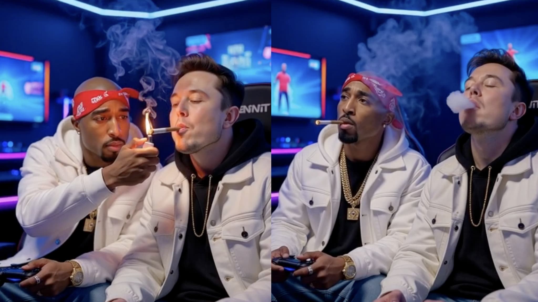 (L-R) AI versions of 2Pac and Elon Musk.