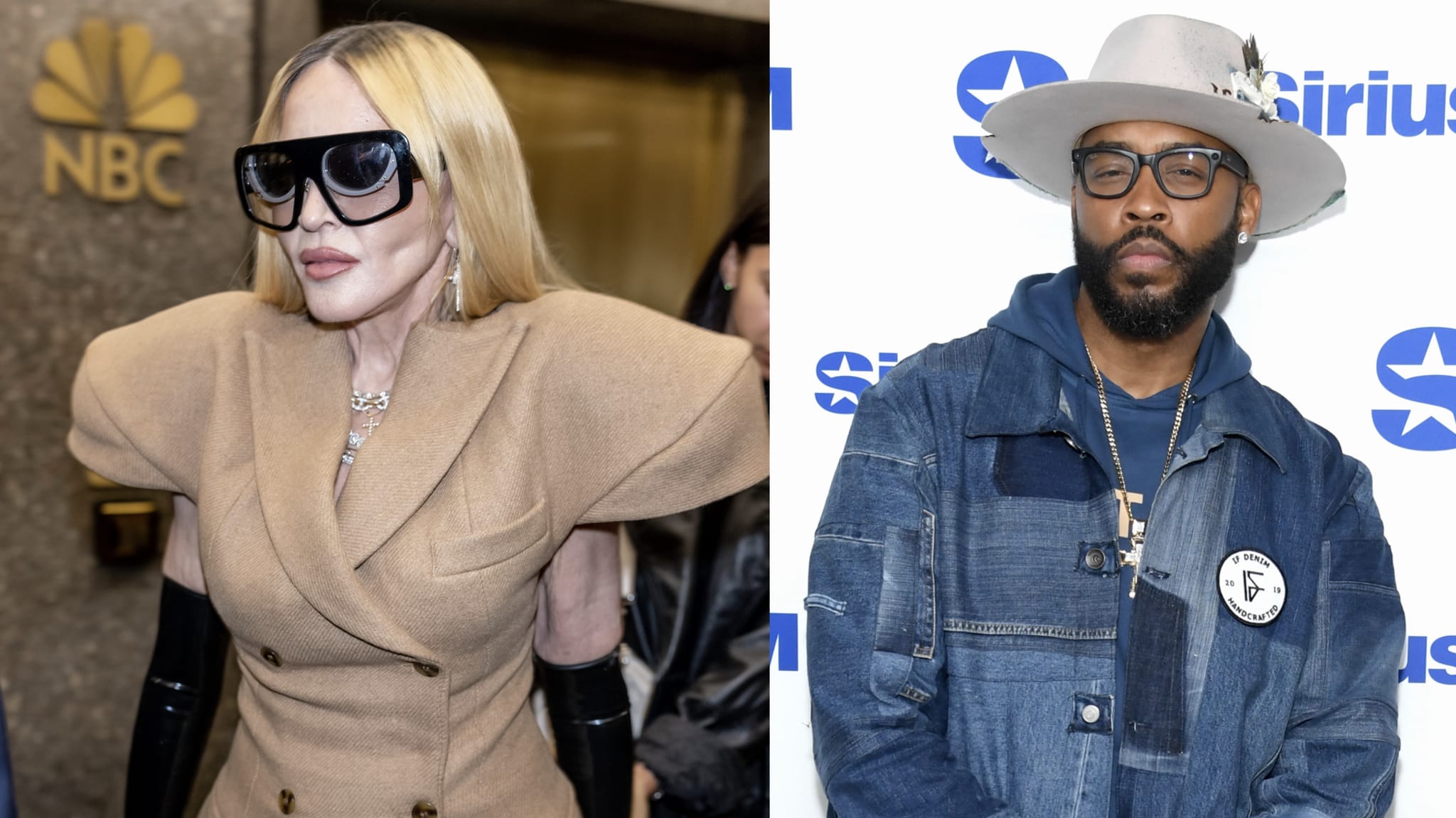 NEW YORK, NEW YORK - SEPTEMBER 10: Madonna is seen leaving Luar Fashion show during New York Fashion Week at Rockefeller Plaza on September 10, 2024 in New York City/Montell Jordan visits SiriusXM Studios on March 20, 2025 in New York City.